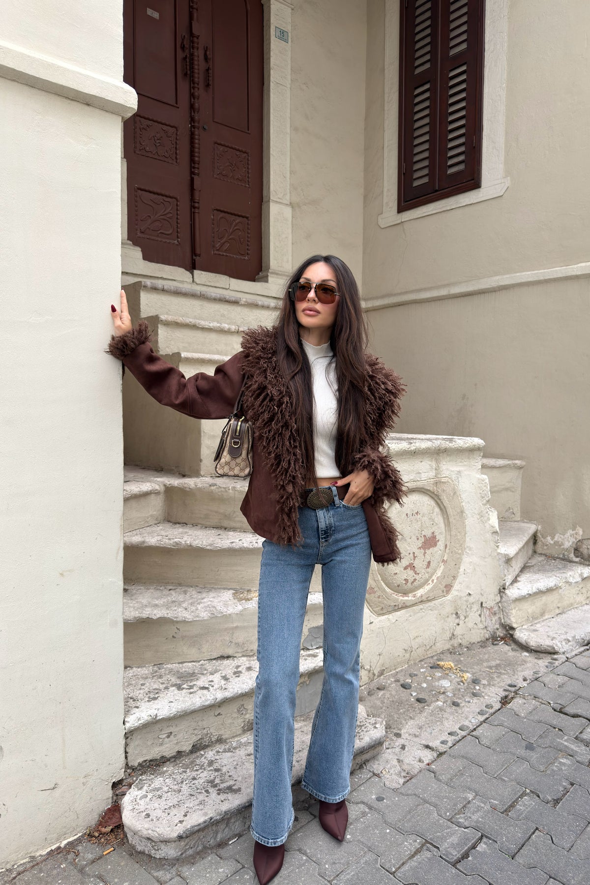 Daisy Premium Nubuk Kahve Kürklü Mont