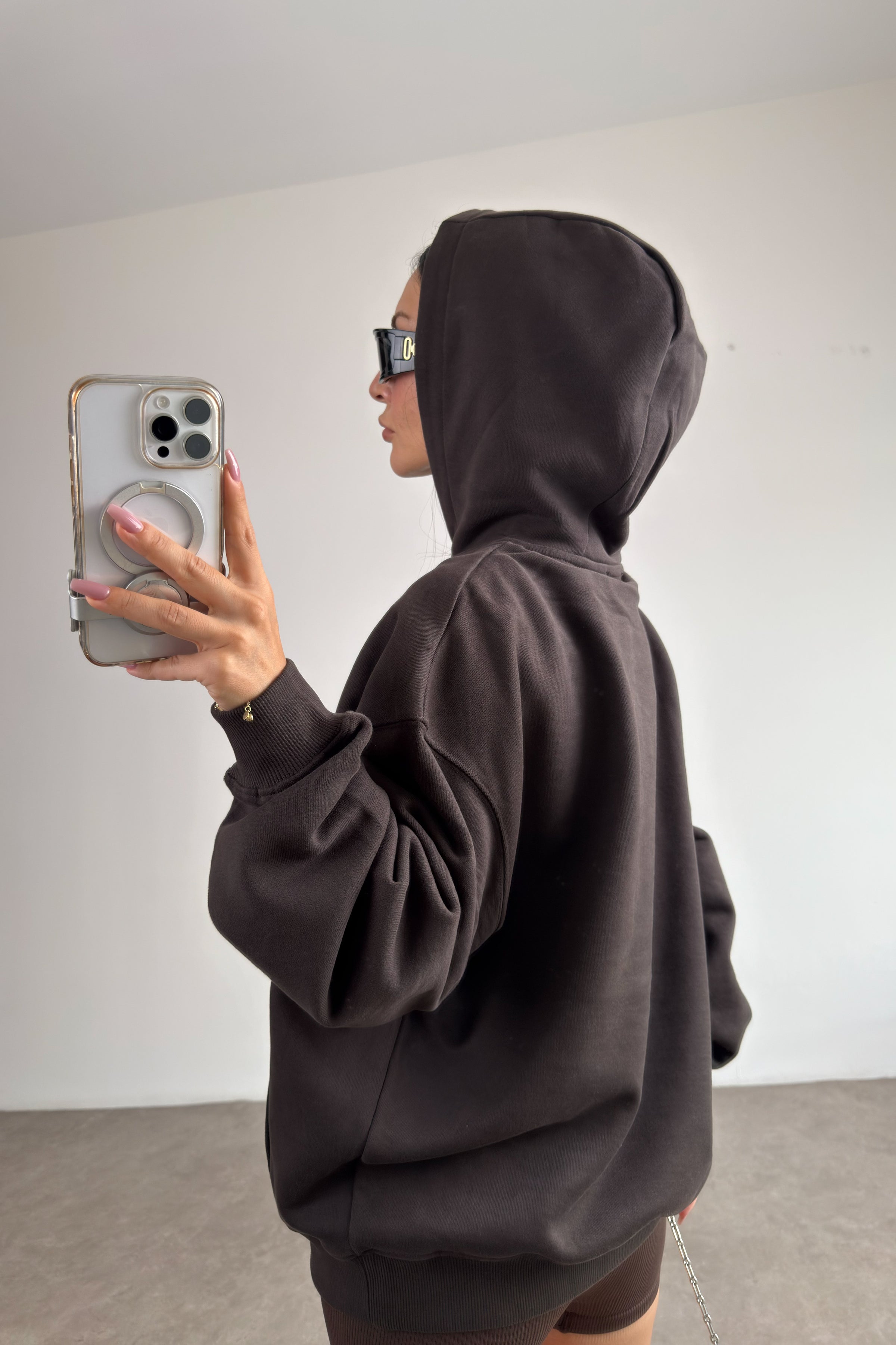 Orijinal Marka Ada Kahve Kapüşonlu Şardonlu Sweatshirt