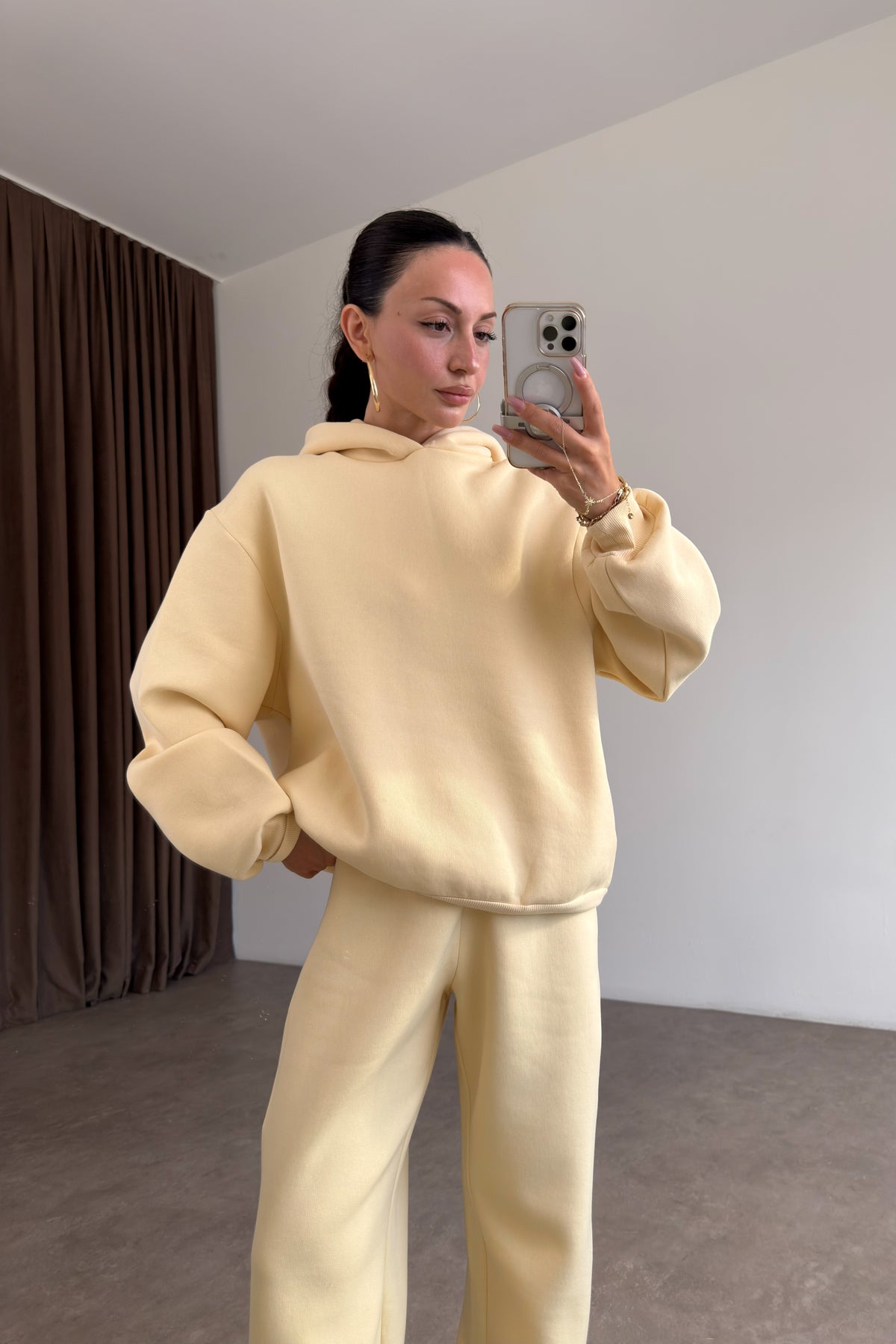 ZRA Kapüşonlu Şardonlu Butter Yellow Takım