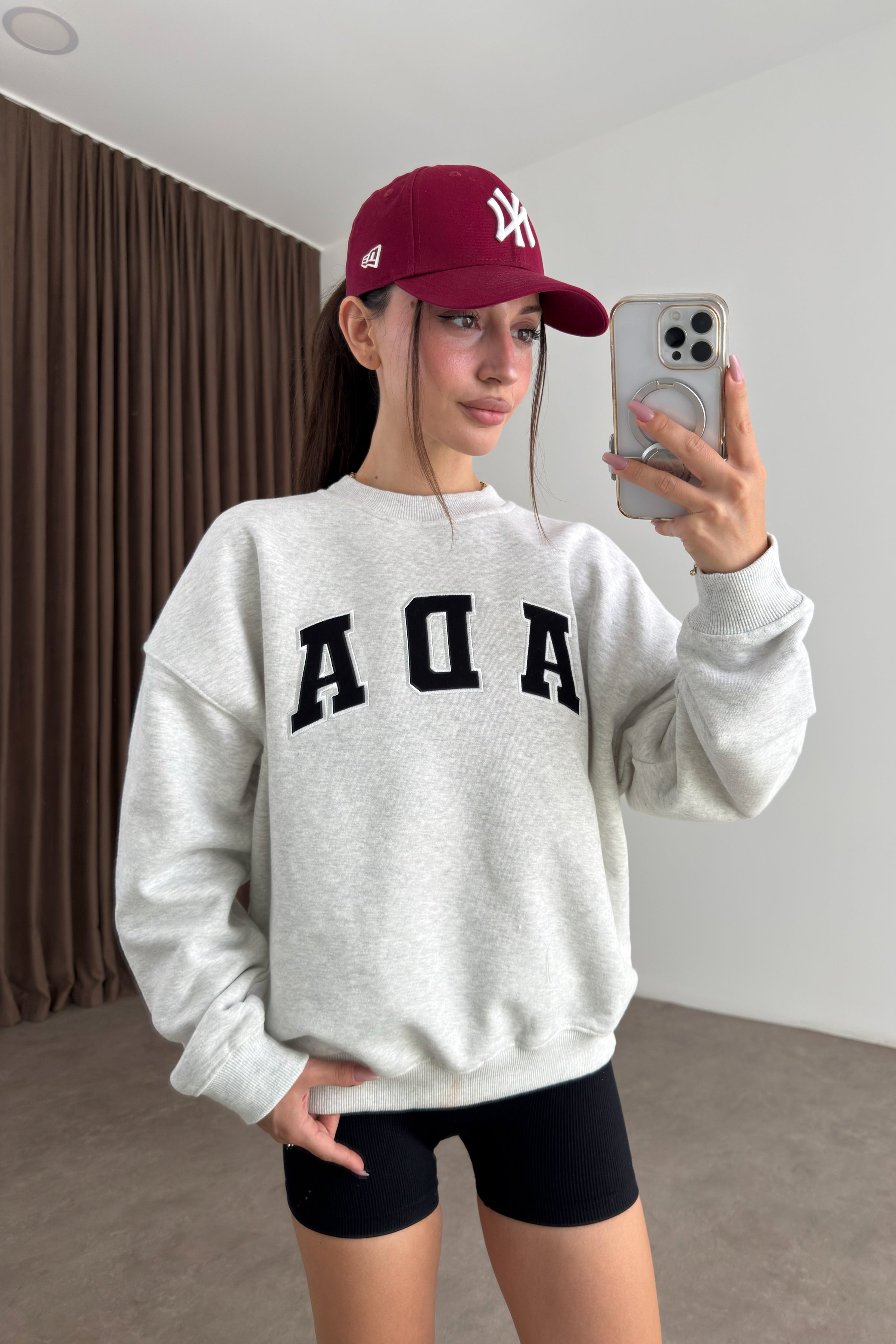 Orijinal Marka Ada Gri Melanj Bisiklet Yaka Sweatshirt