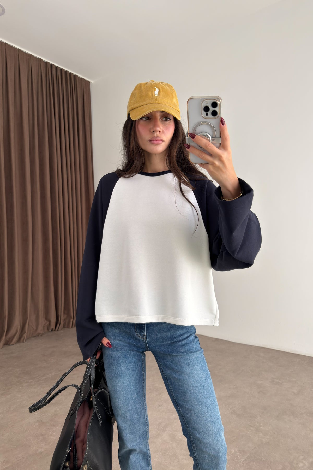 Lacivert Beyaz Beyzbol Sweatshirt