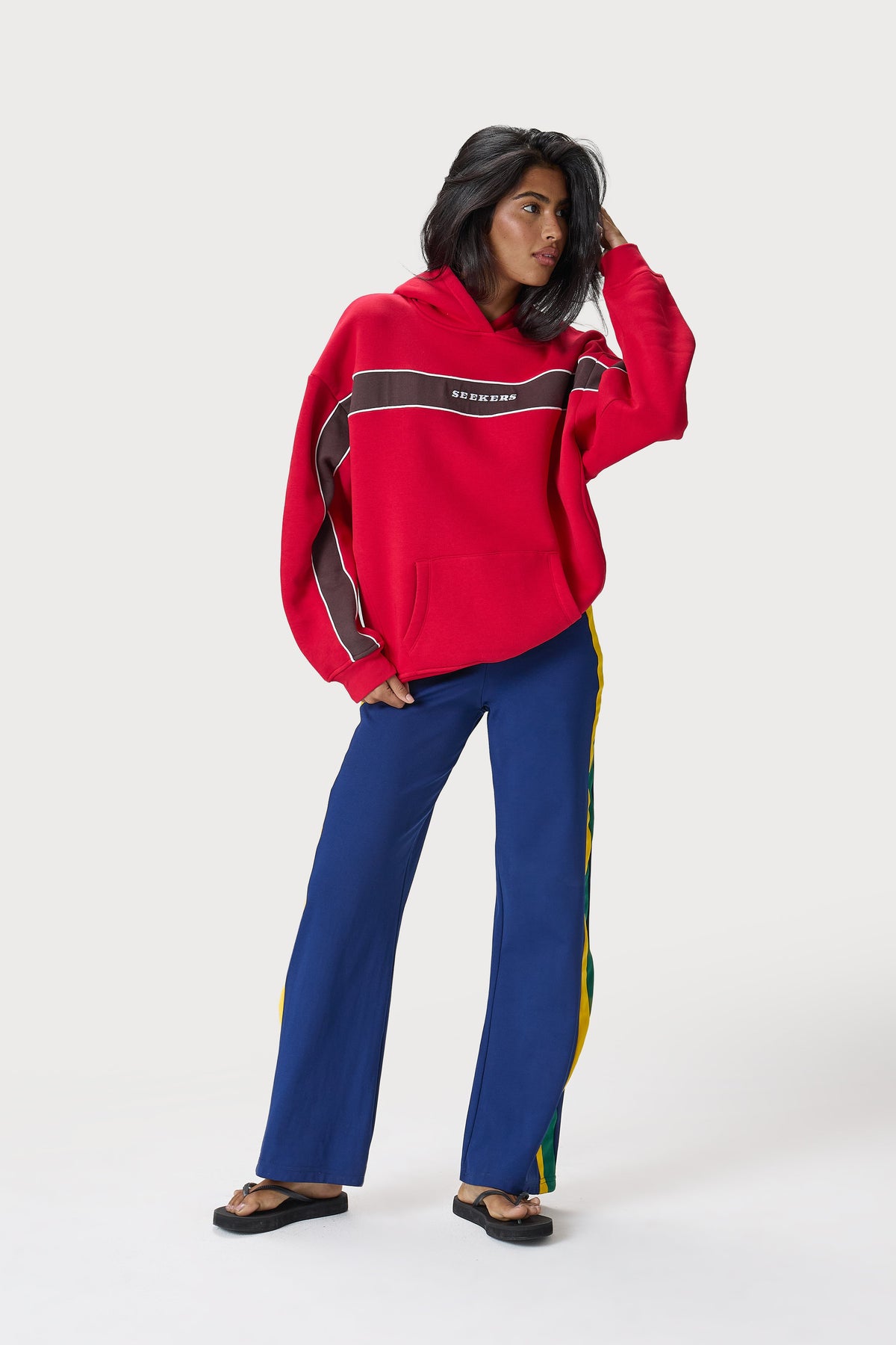 Seekers Kahve Şeritli Kırmızı Sweatshirt