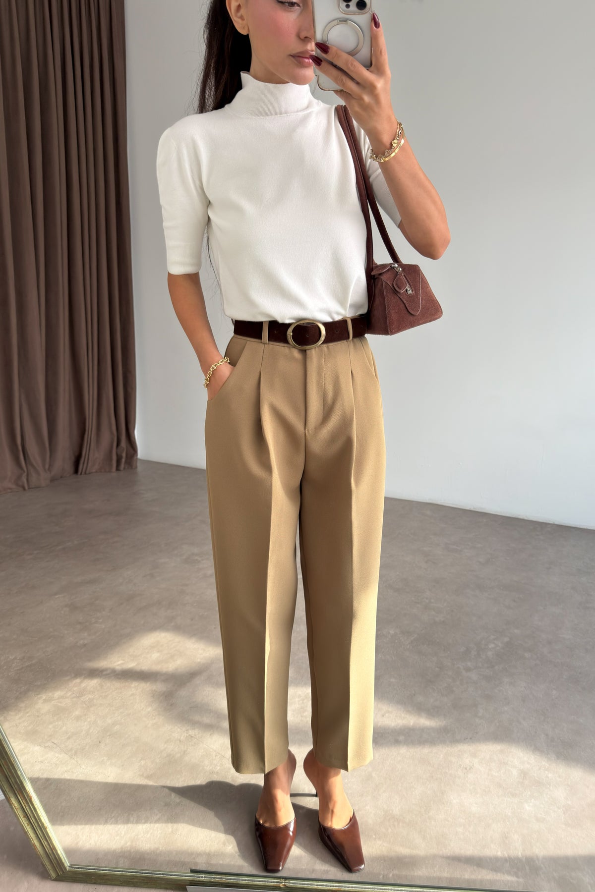 Premium Kemerli Olive Havuç Pantolon