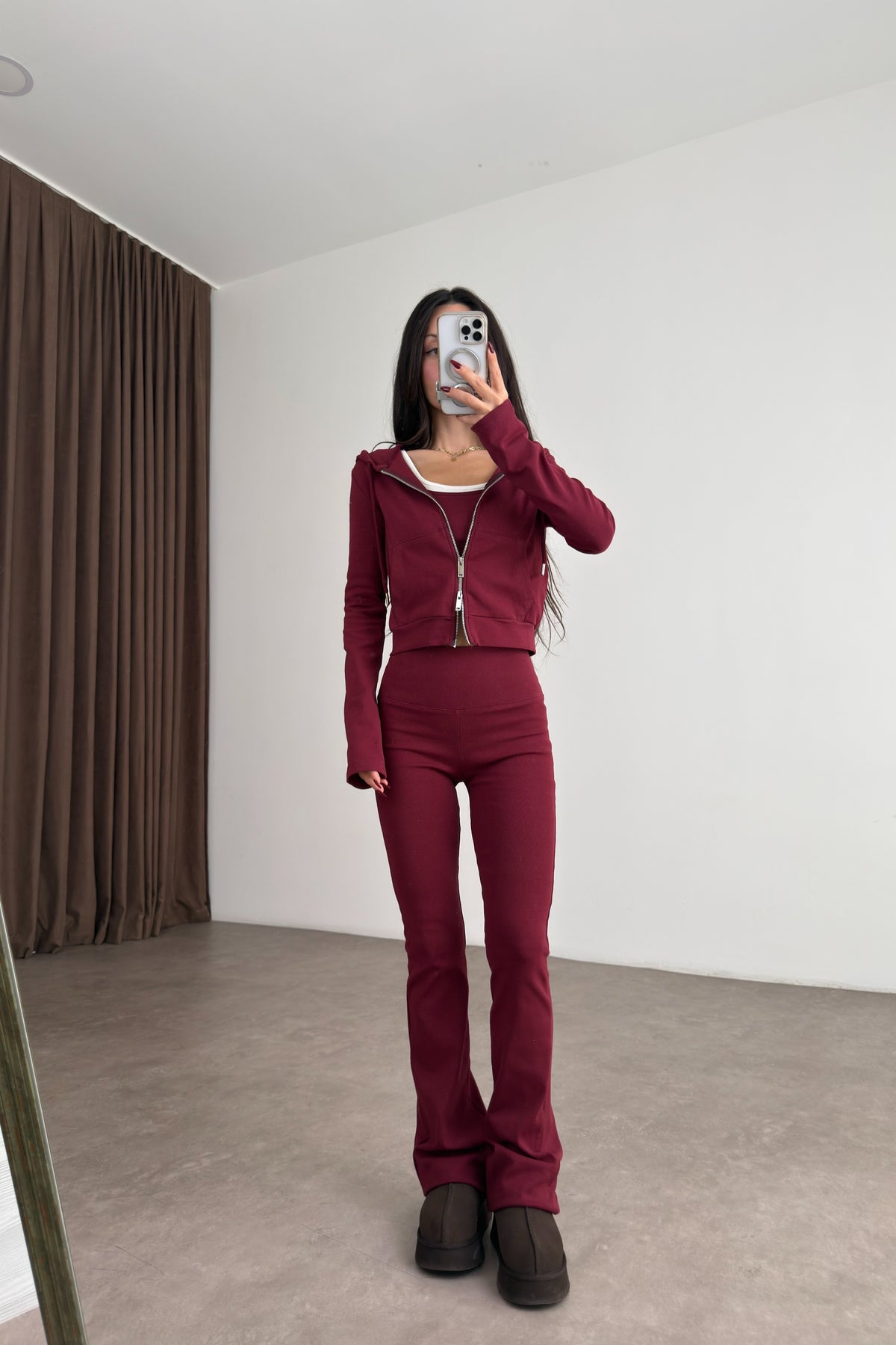 Flare Pantolon Ceket 3'lü Bordo Spor Takım
