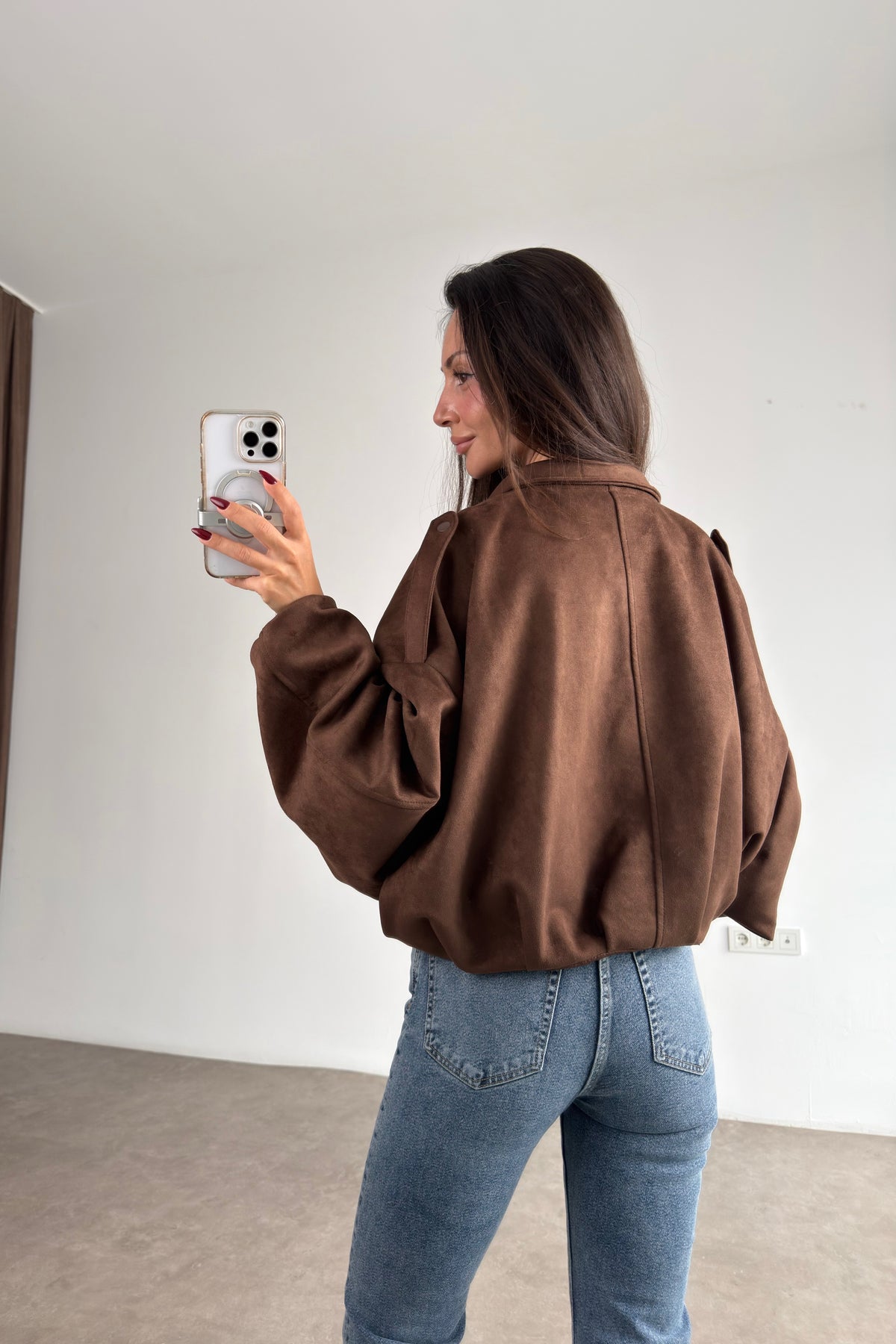 Premium Kahve Süet Bomber Ceket