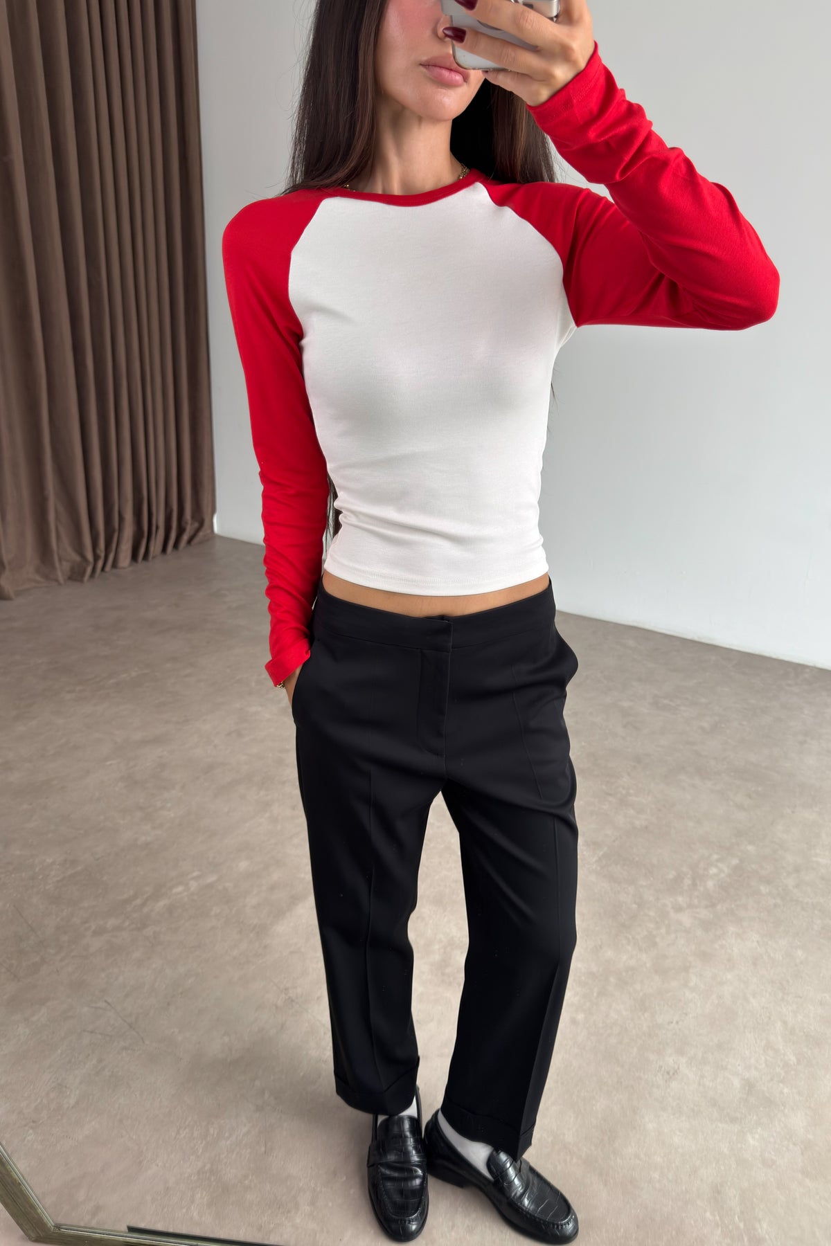 Raglan Kollu Kırmızı Beyaz Body