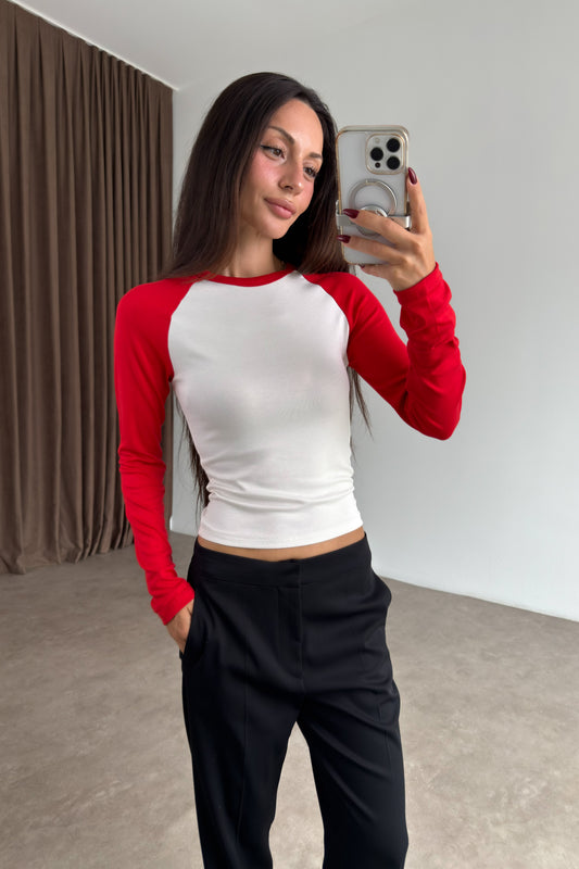 Raglan Kollu Kırmızı Beyaz Body