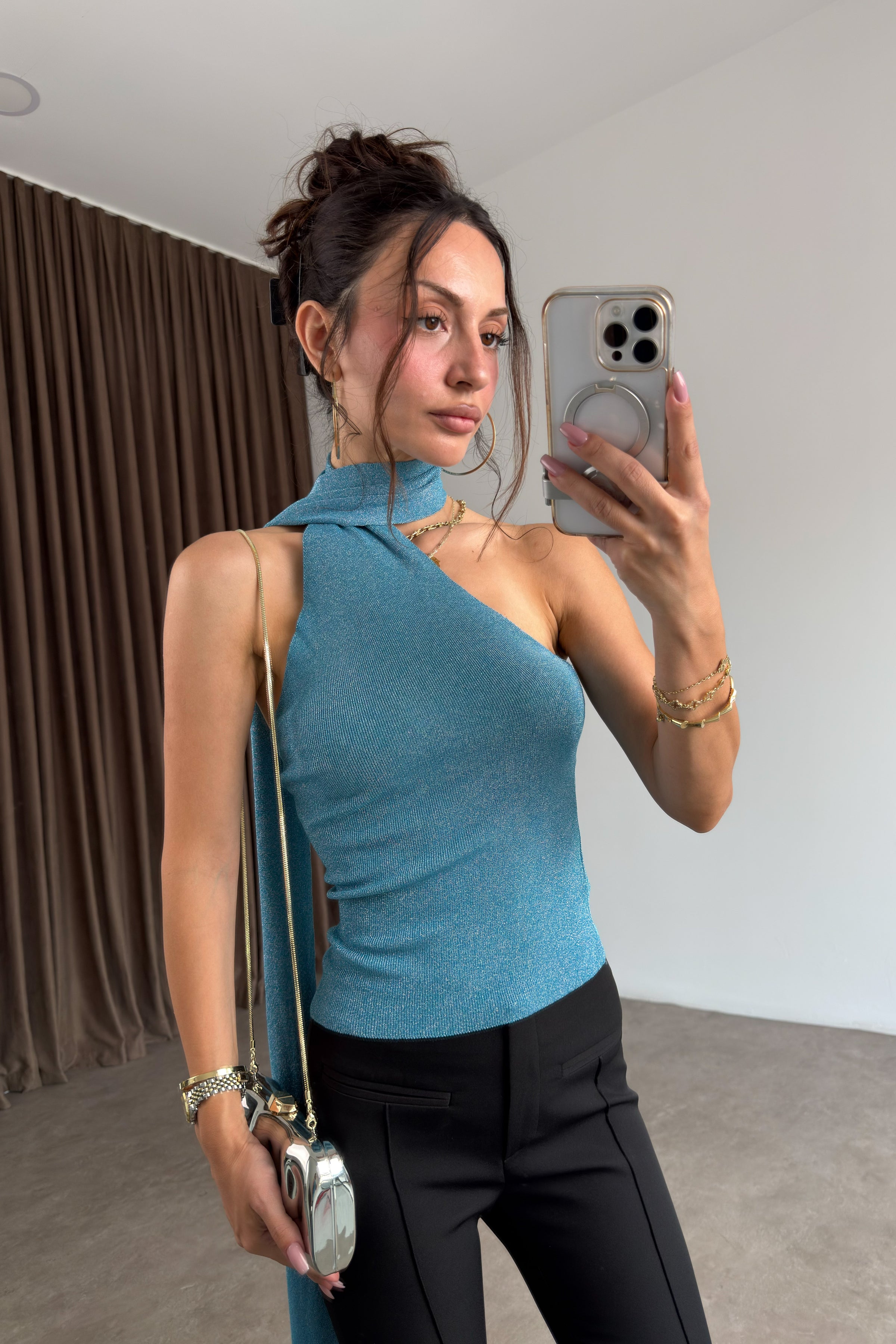 Mng Orj Işıltılı Şal Detaylı Bluz