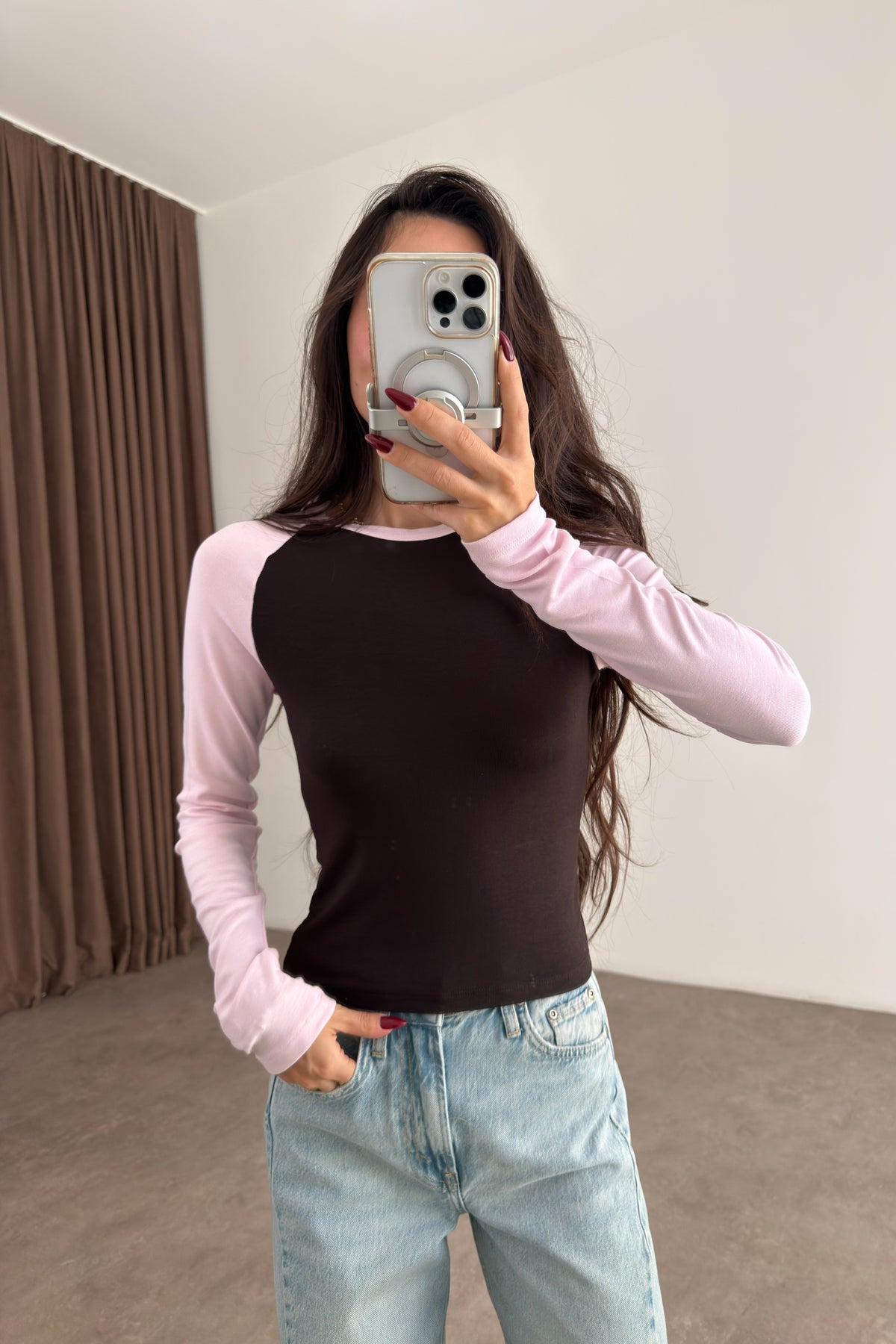 Raglan Kollu Kahve Pembe Body