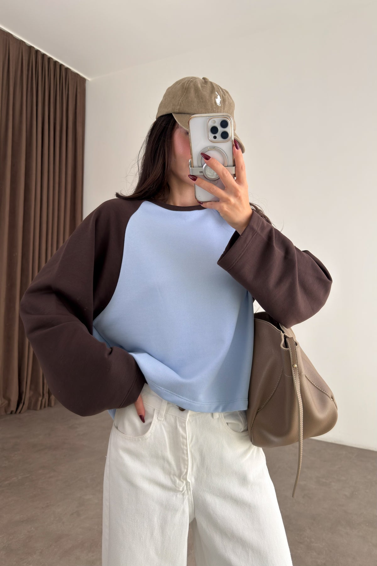 Kahve Mavi Beyzbol Sweatshirt