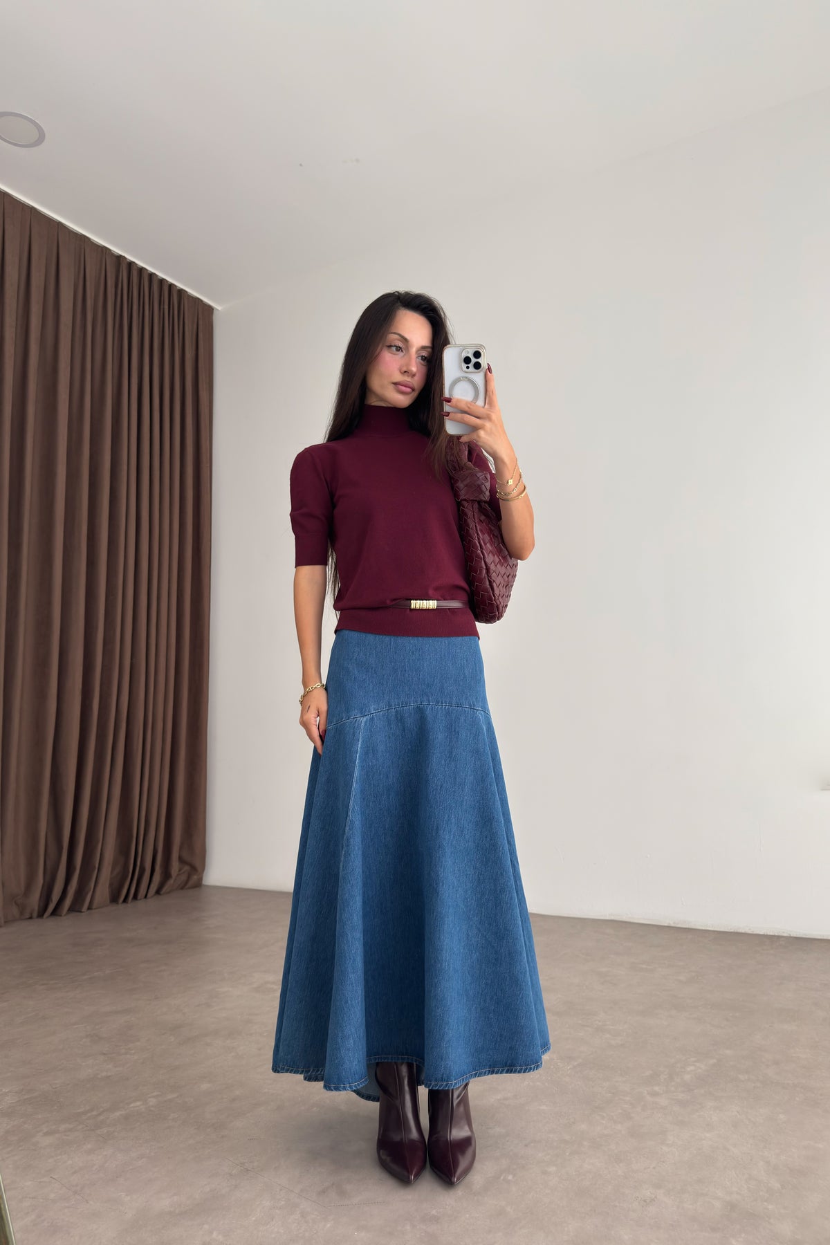 ZR Orj. Uzun Kloş Denim Etek