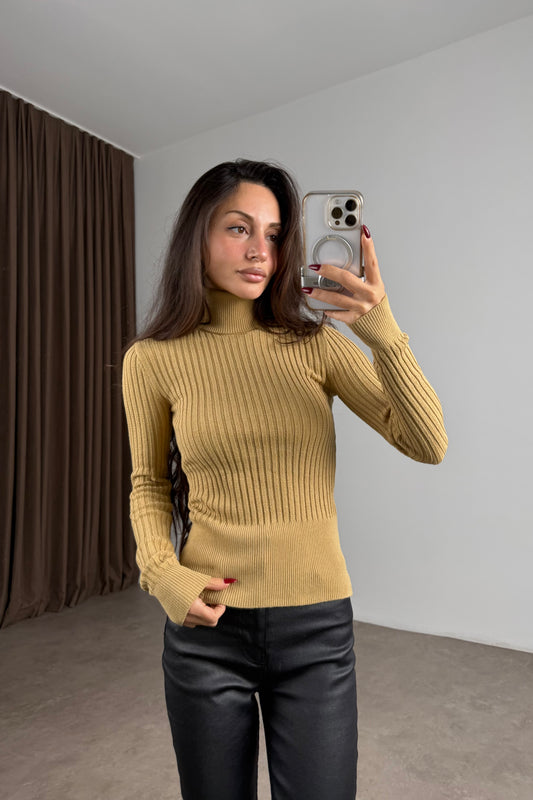 Balıkçı Yaka Poliamid Basic Hardal Body