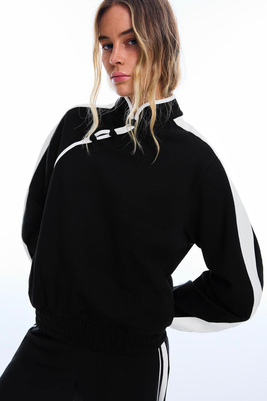 Brshk Asimetrik Frog Kapama Siyah  Sweatshirt