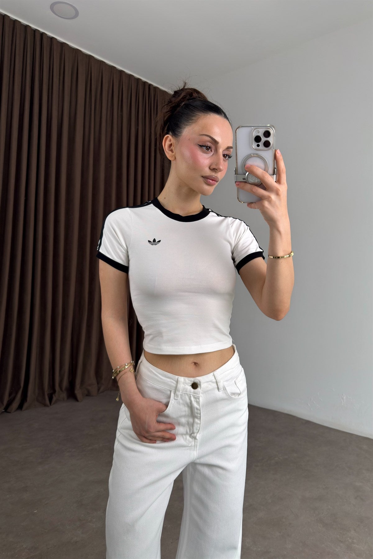 Adds Orijnal Crop Small Logo Beyaz Tişört