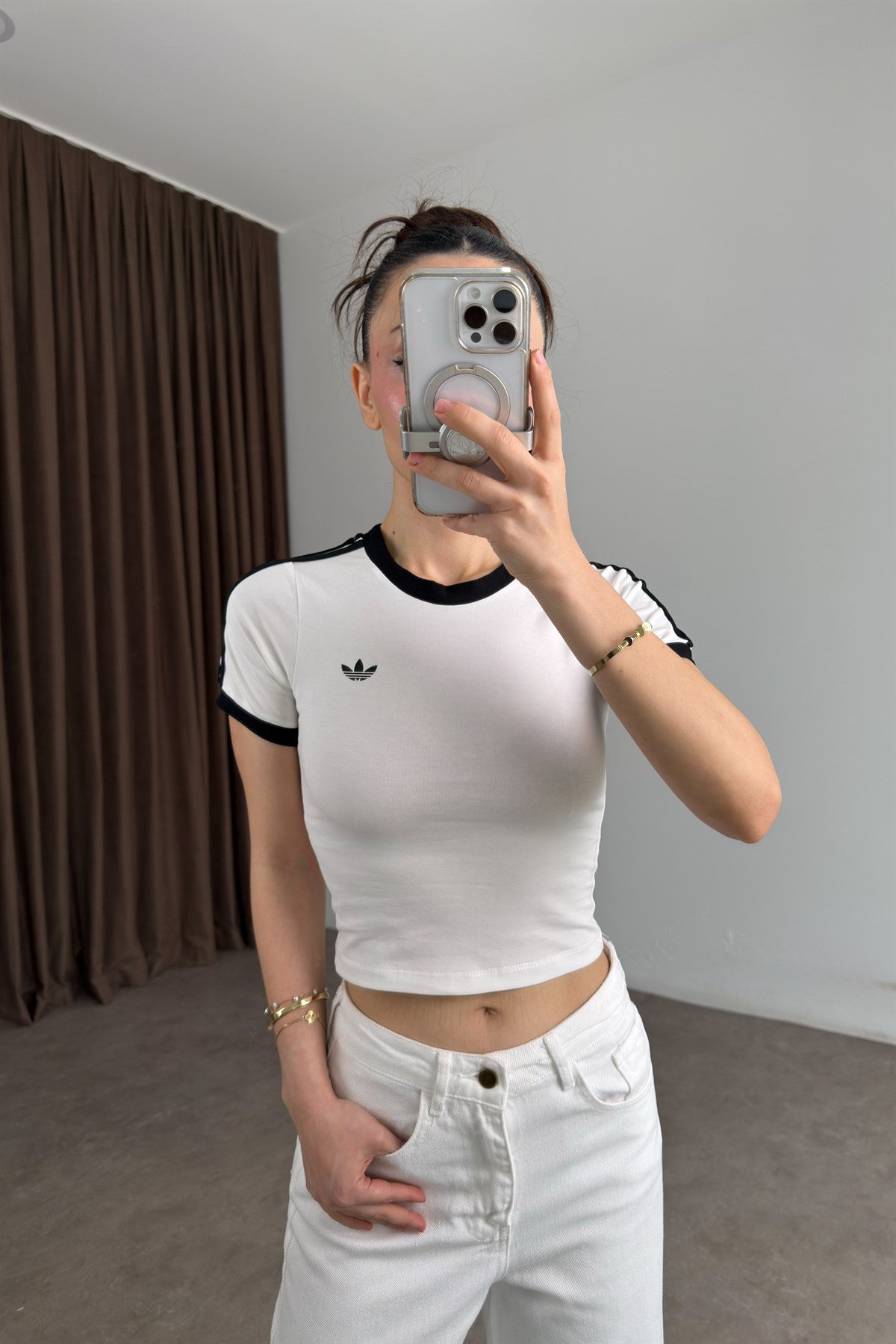 Adds Orijnal Crop Small Logo Beyaz Tişört