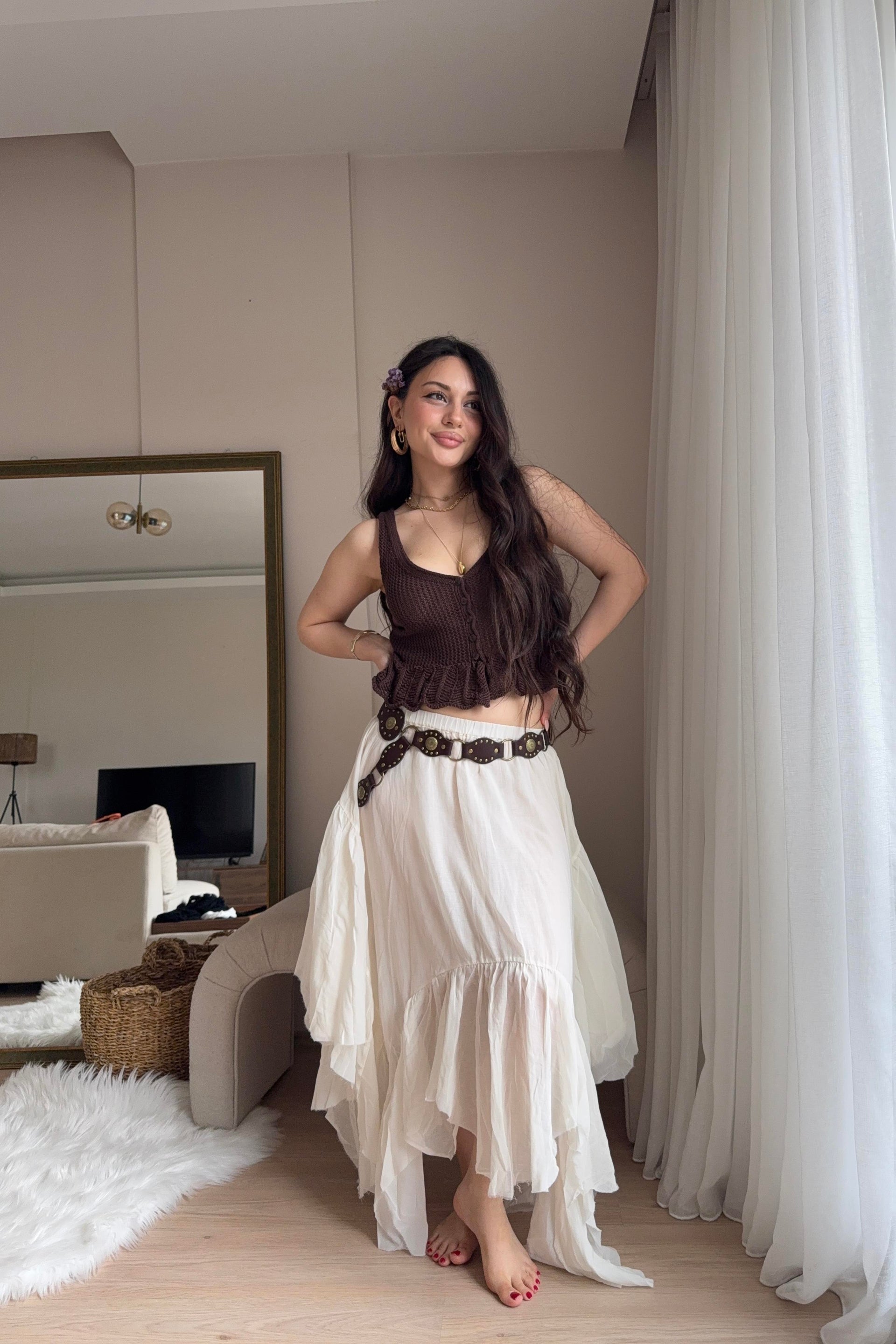 Aisha Katlı Volümlü Pamuk Dokuma Etek