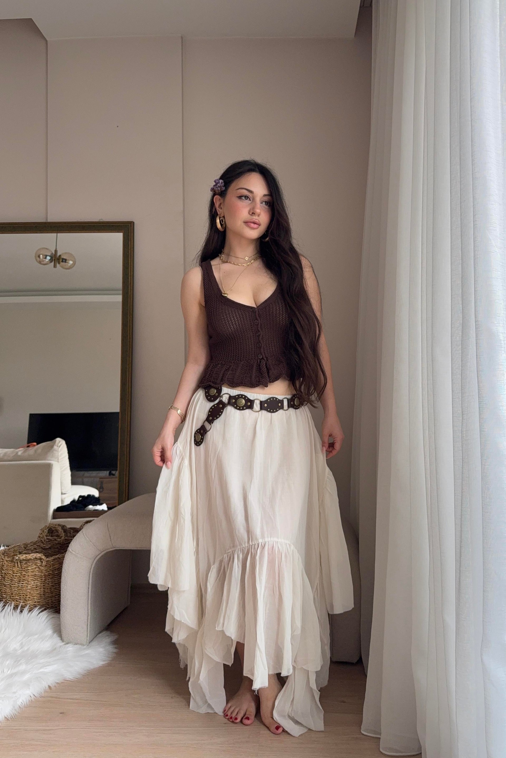 Aisha Katlı Volümlü Pamuk Dokuma Etek