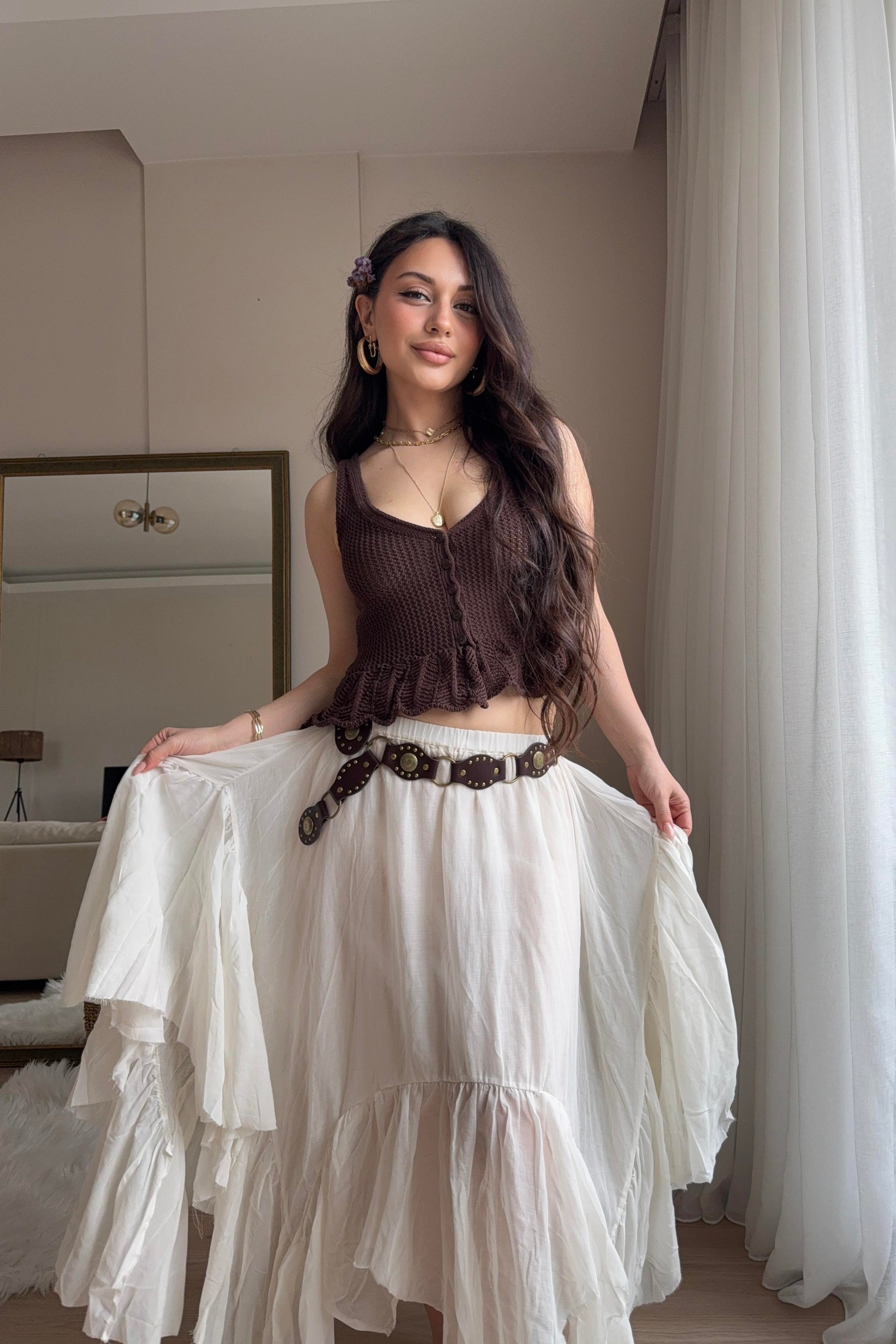 Aisha Katlı Volümlü Pamuk Dokuma Etek