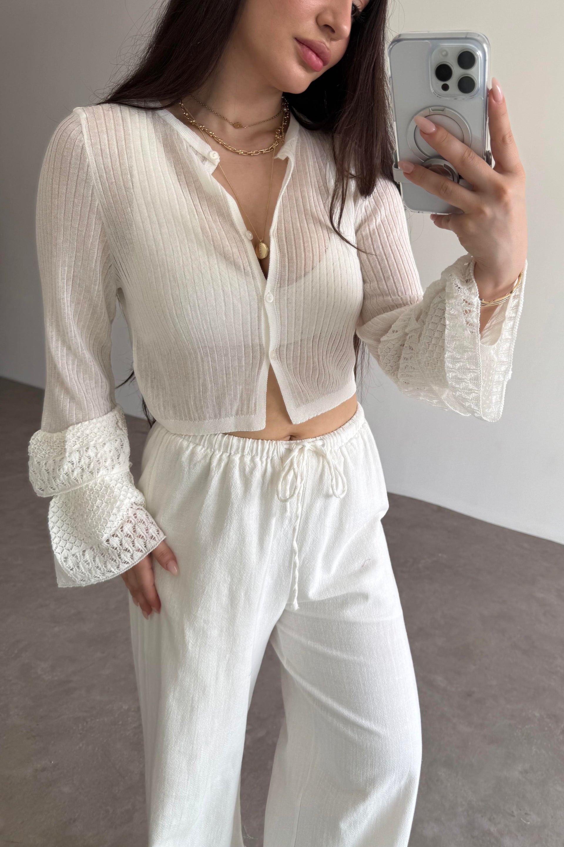 Asos Orijinal Kolları Dantel Detaylı Ekru Bluz
