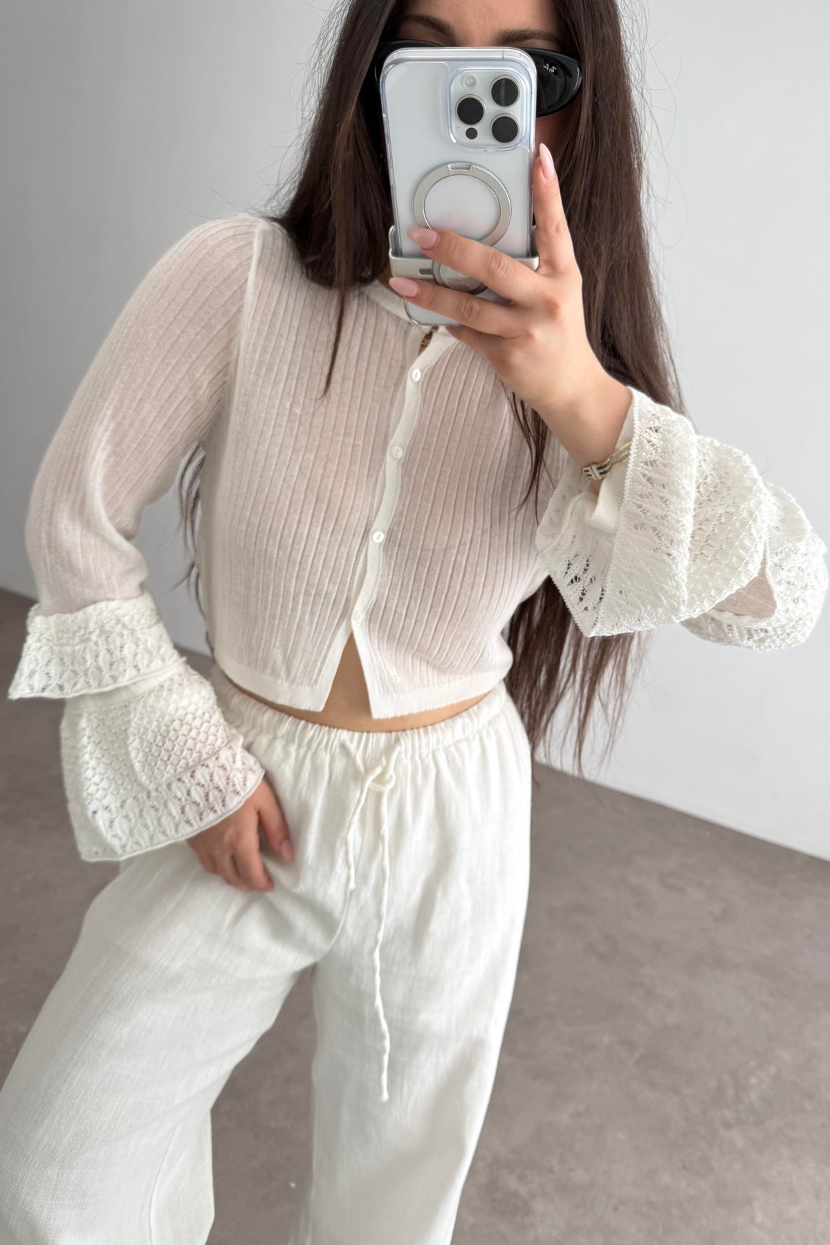 Asos Orijinal Kolları Dantel Detaylı Ekru Bluz