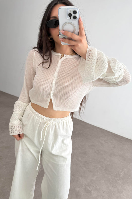 Asos Orijinal Kolları Dantel Detaylı Ekru Bluz