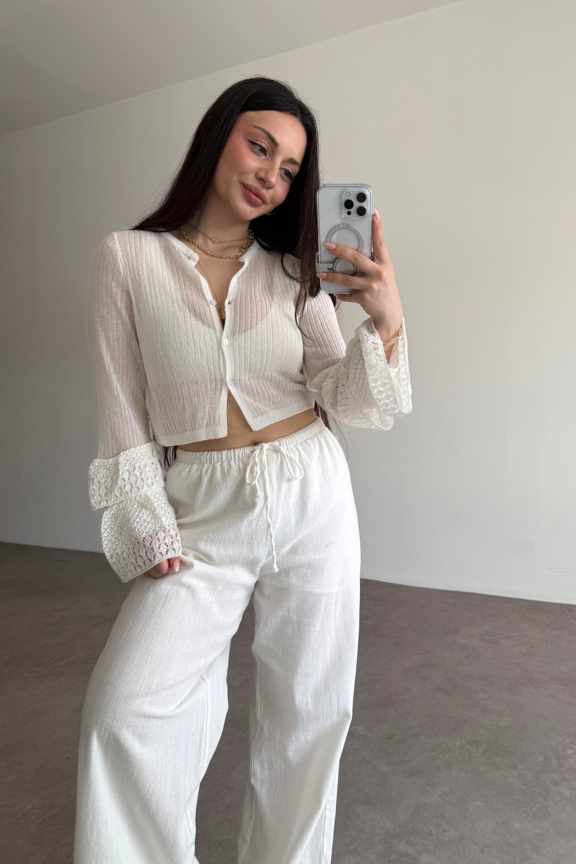 Asos Orijinal Kolları Dantel Detaylı Ekru Bluz