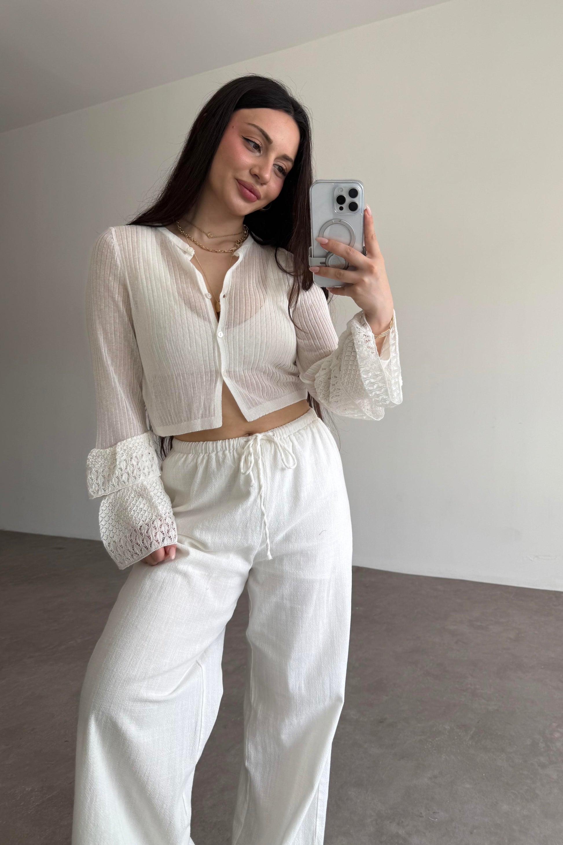 Asos Orijinal Kolları Dantel Detaylı Ekru Bluz