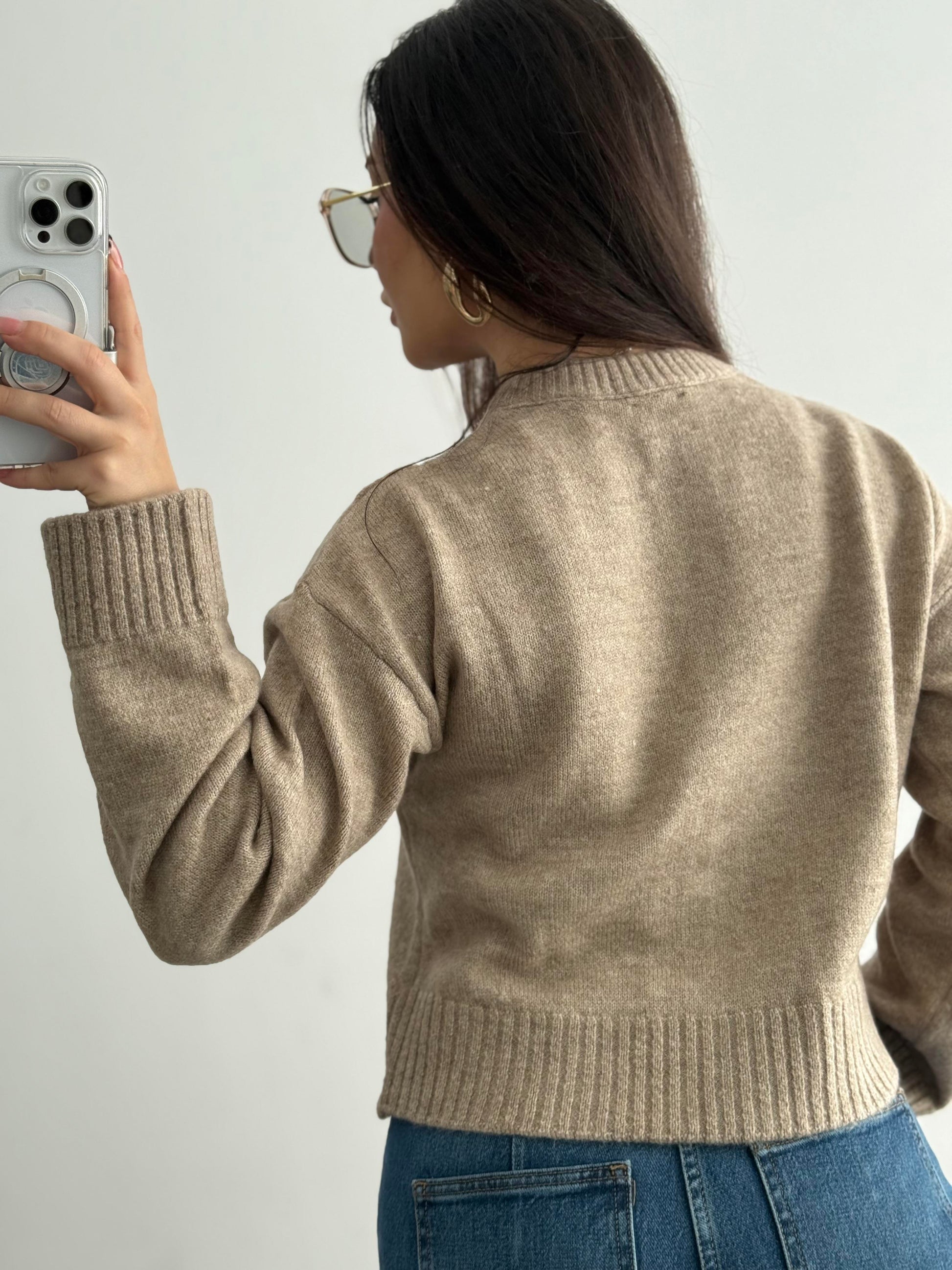 Asos Orj. Bej Yünlü Gold Düğmeli Hırka