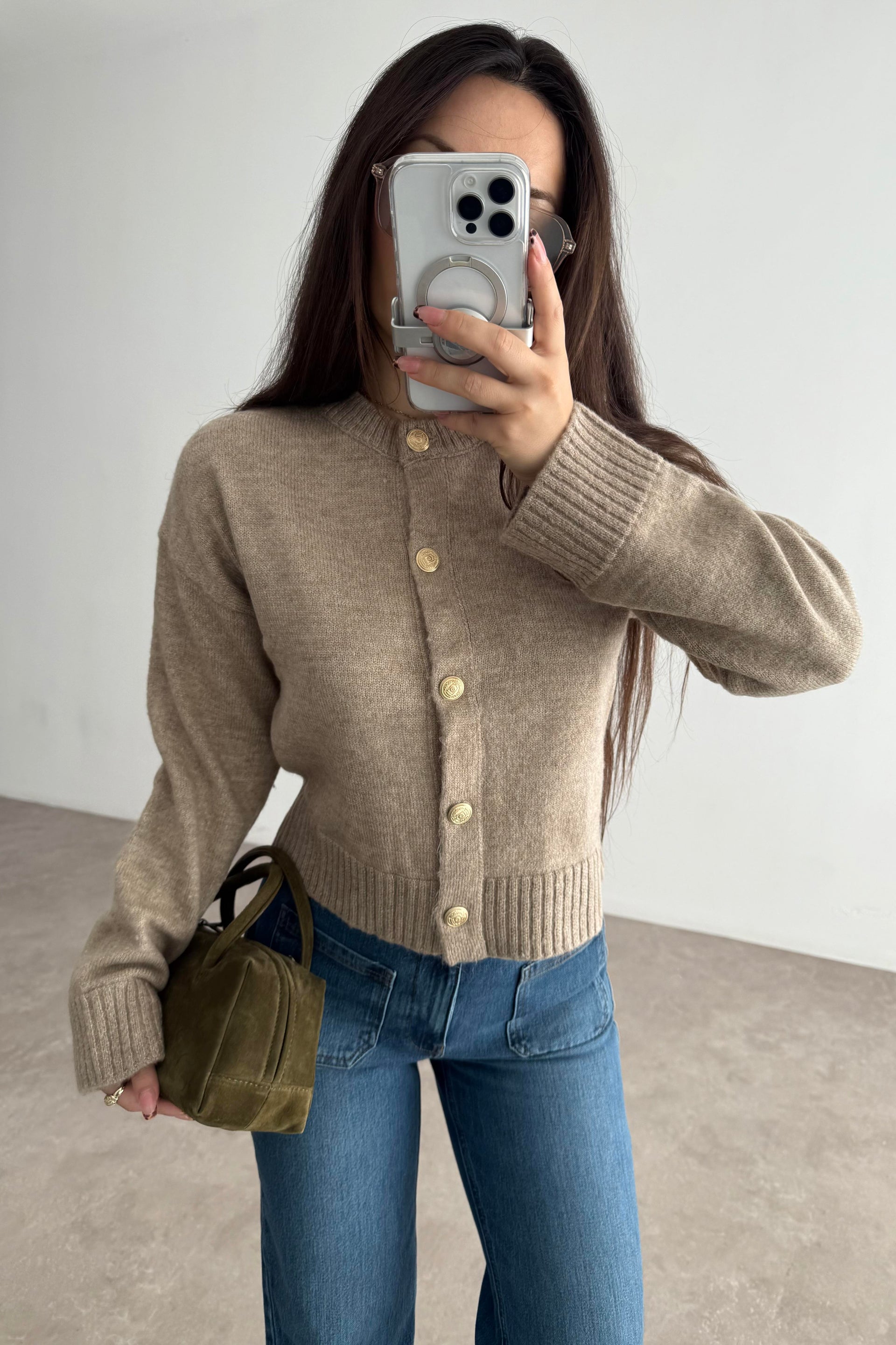 Asos Orj. Bej Yünlü Gold Düğmeli Hırka