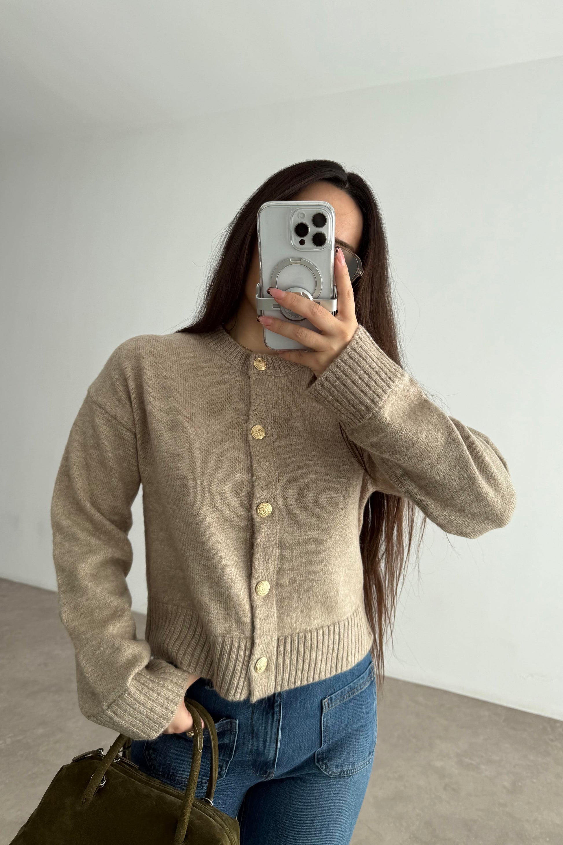 Asos Orj. Bej Yünlü Gold Düğmeli Hırka