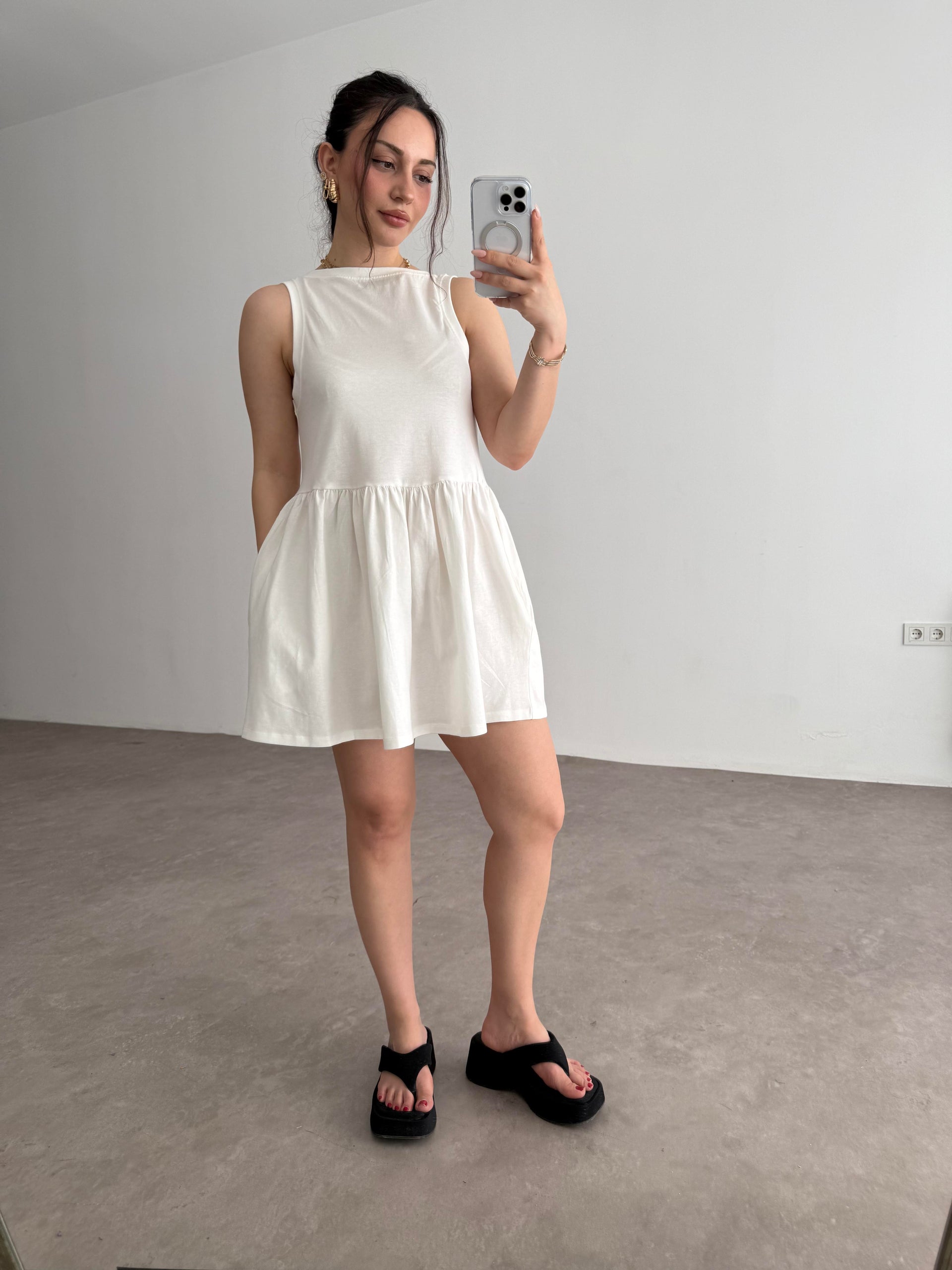 Asos Orj Pamuk Penye Beyaz Elbise