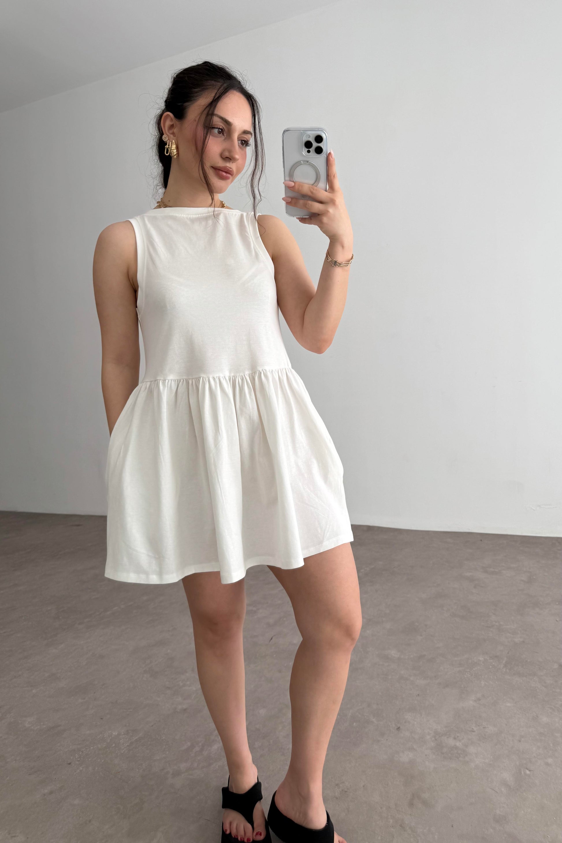 Asos Orj Pamuk Penye Beyaz Elbise