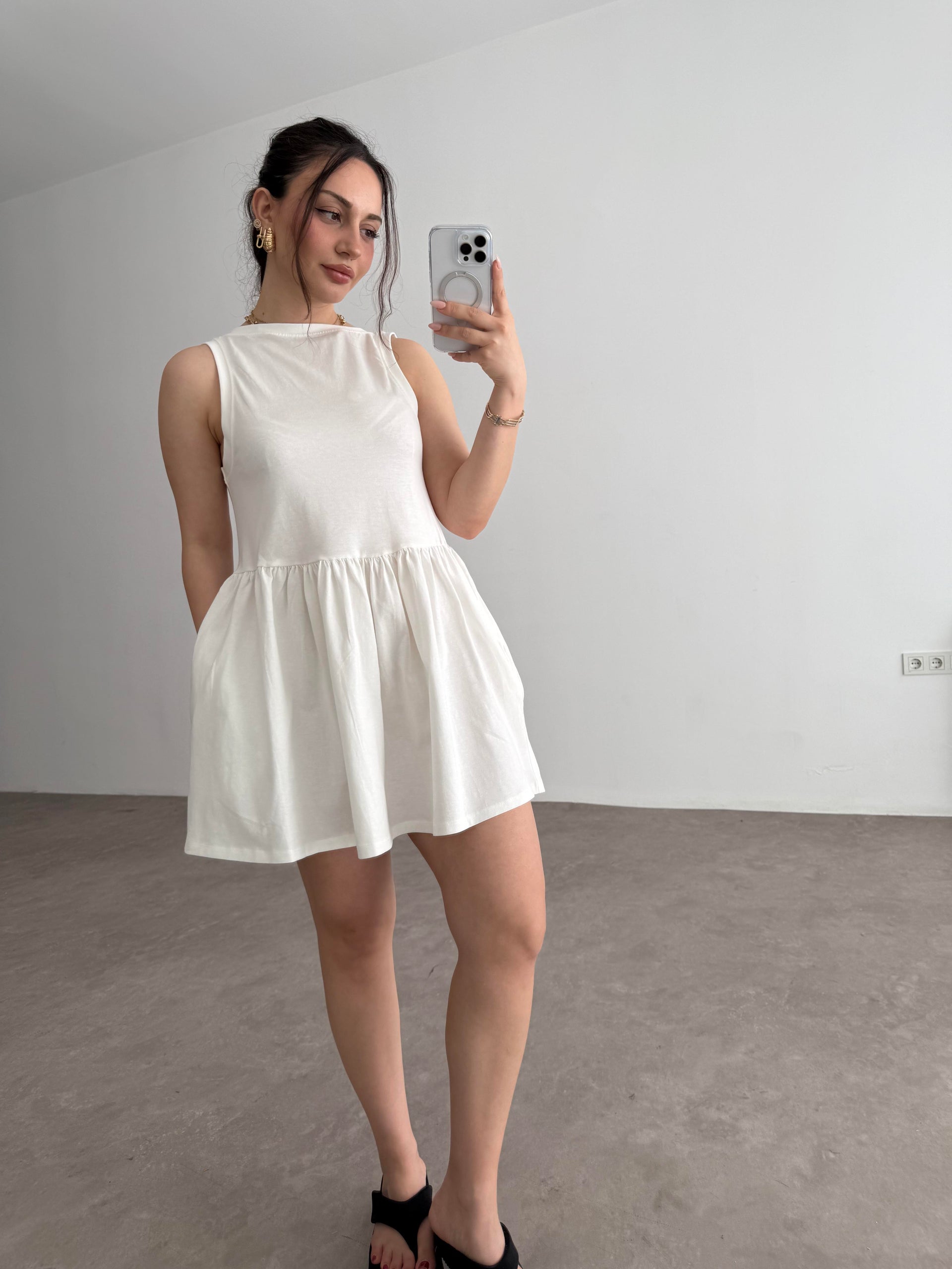 Asos Orj Pamuk Penye Beyaz Elbise