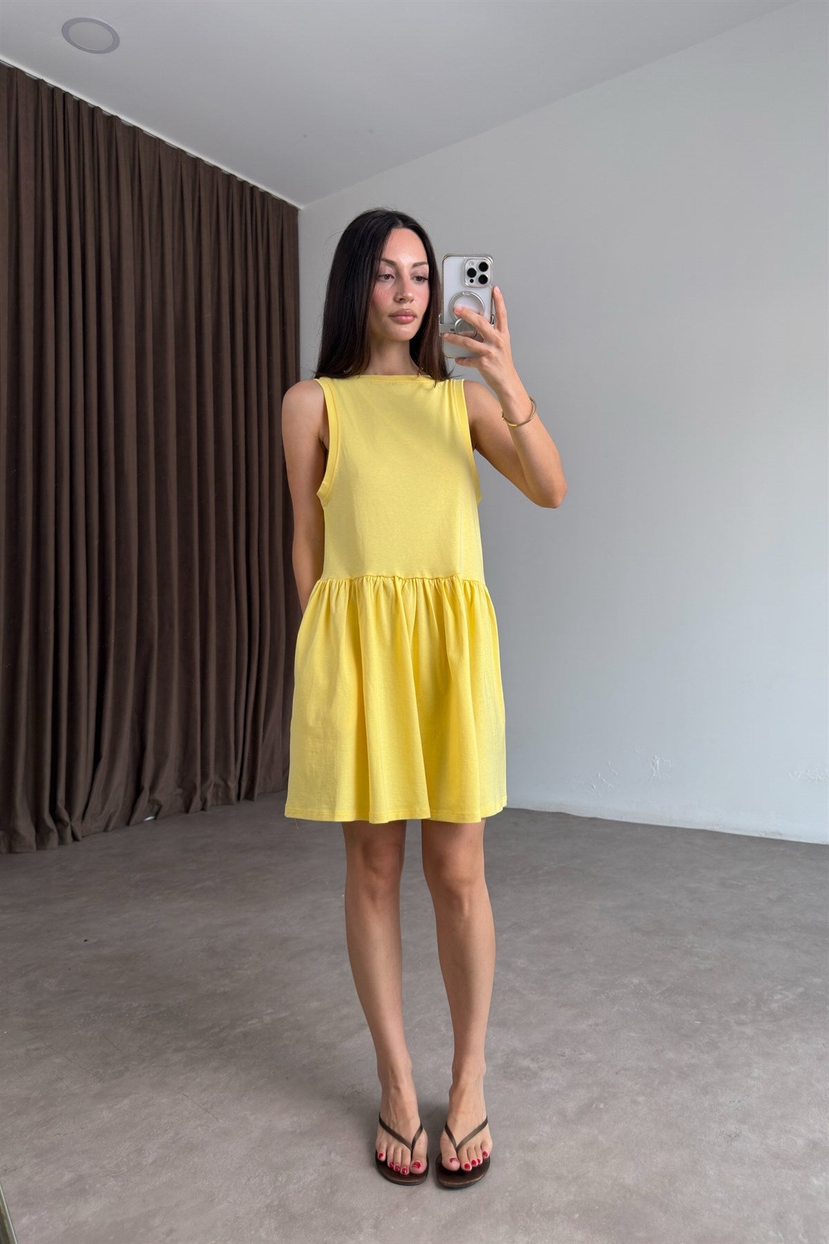 Asos Orj Pamuk Sarı Elbise