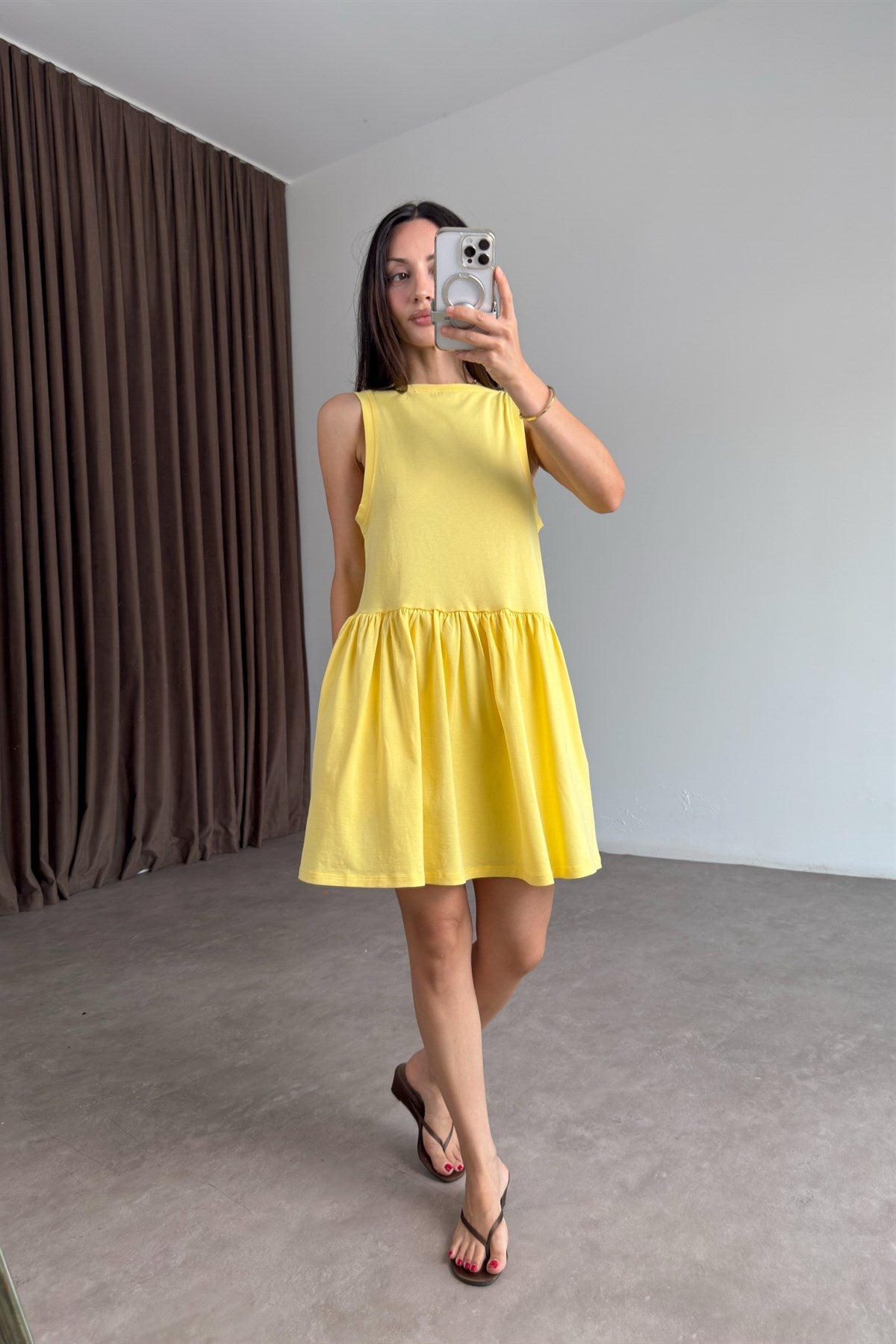 Asos Orj Pamuk Sarı Elbise