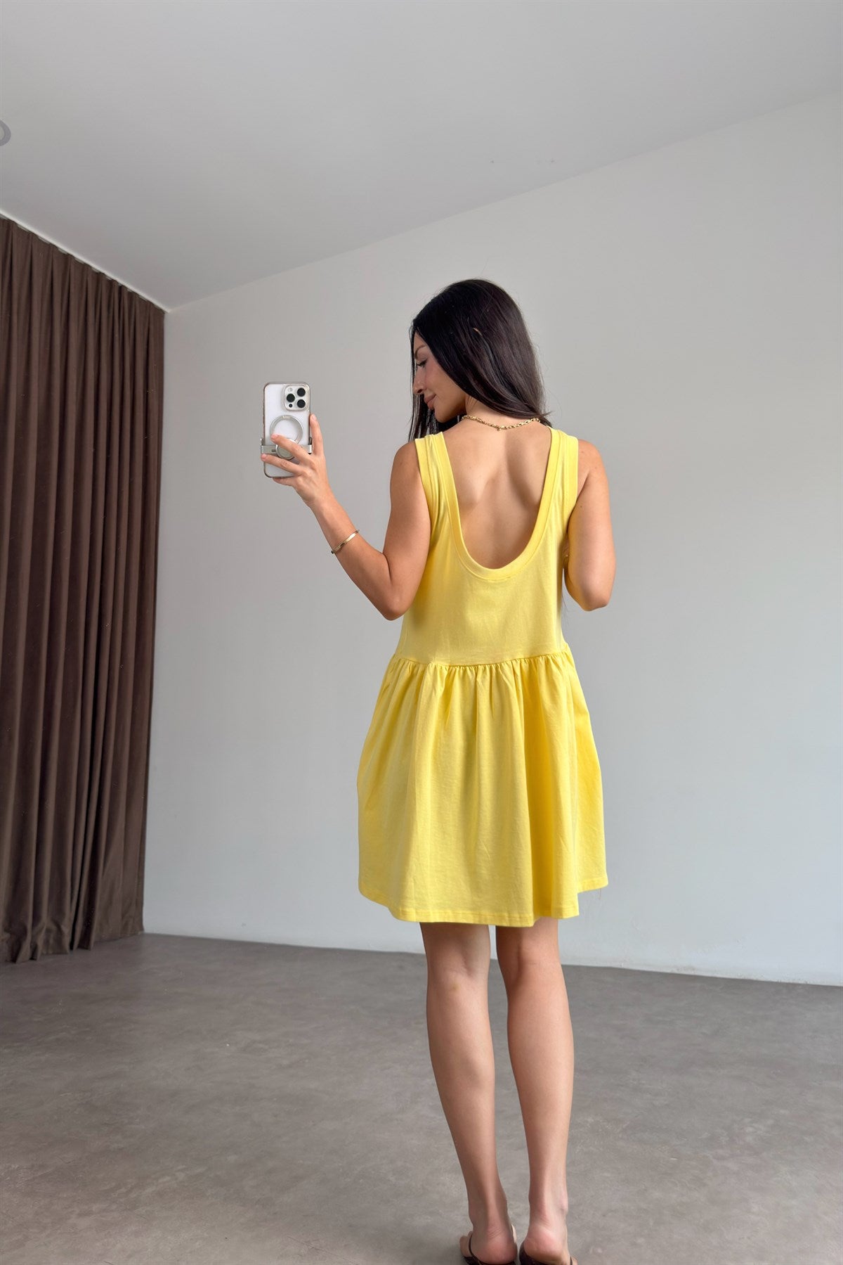 Asos Orj Pamuk Sarı Elbise
