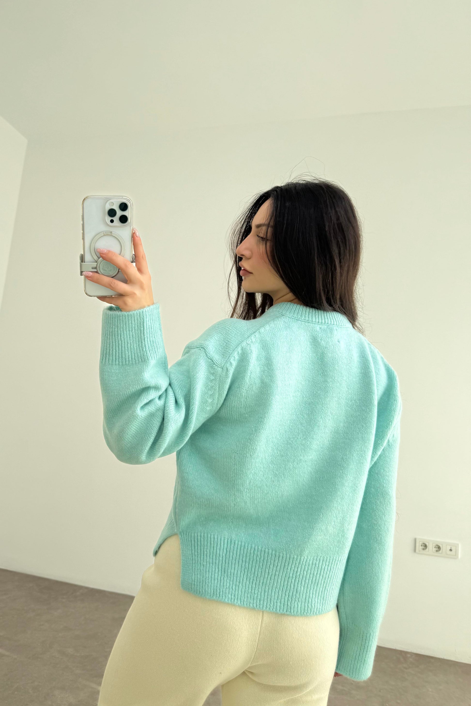 Ass Orijinal Düğmeli Premium Kalite Su Yeşili Hırka