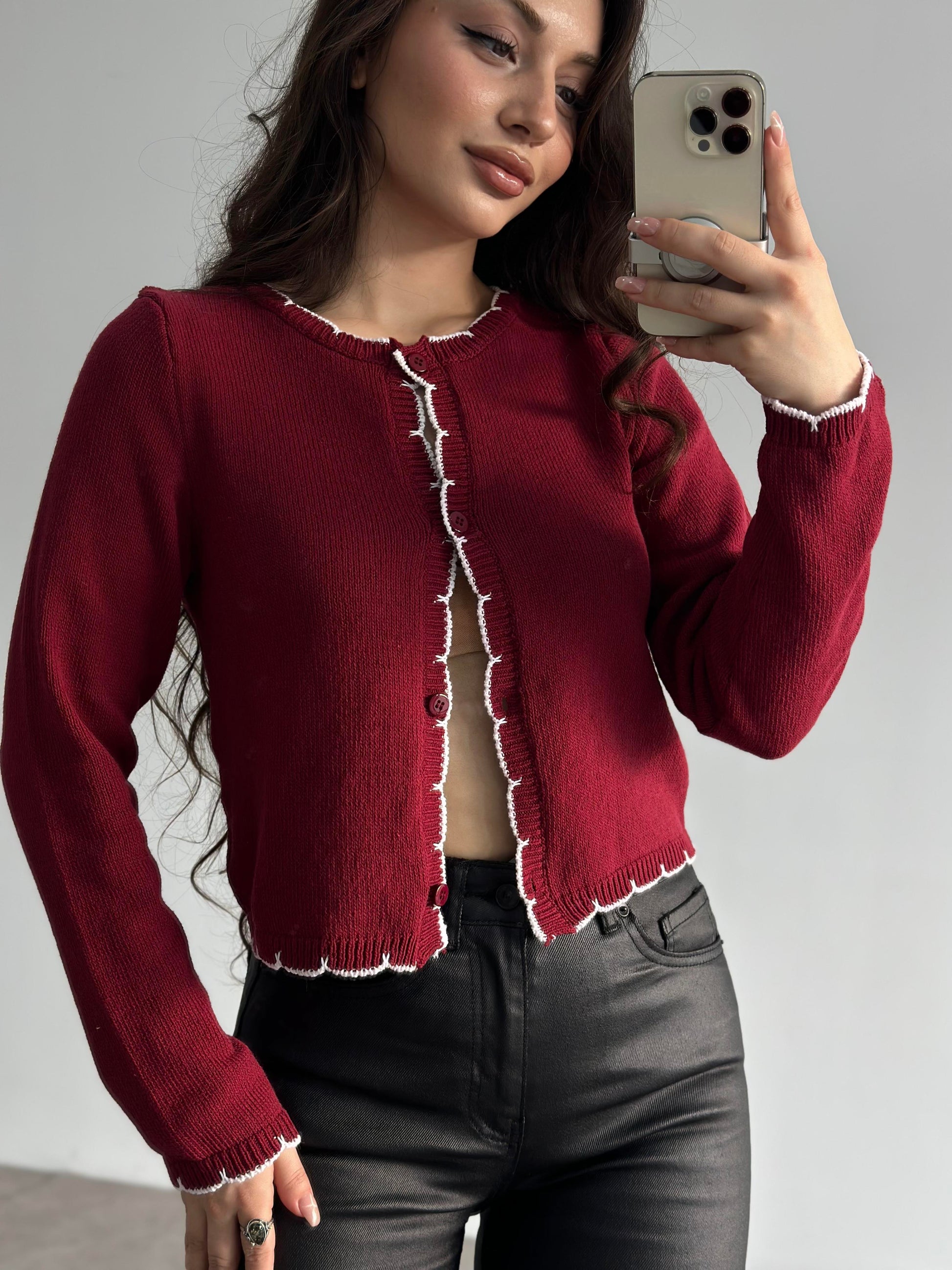 Orj. Bordo Dantel Modelli Hırka