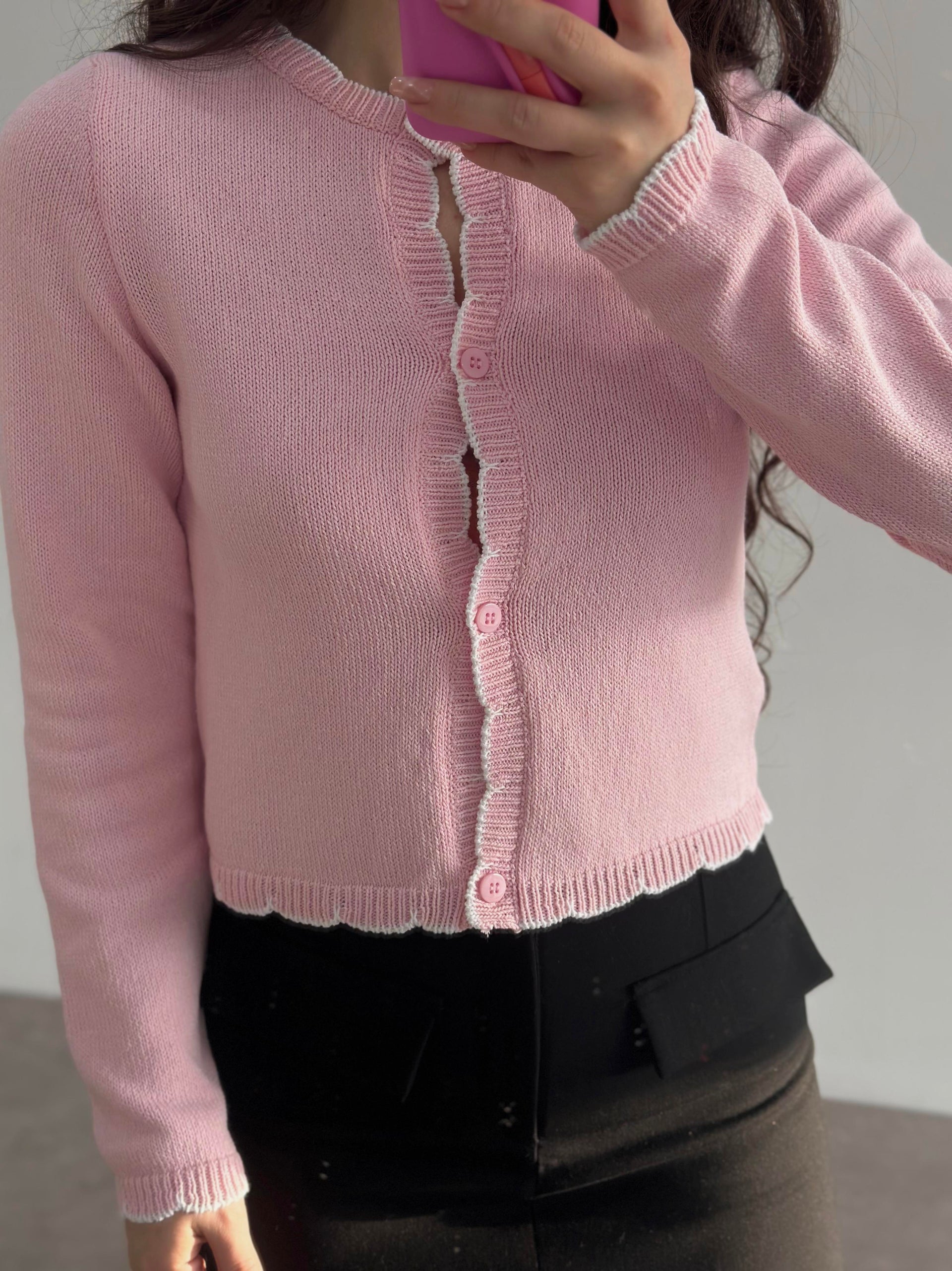 Orj. Pembe Dantel Modelli Hırka