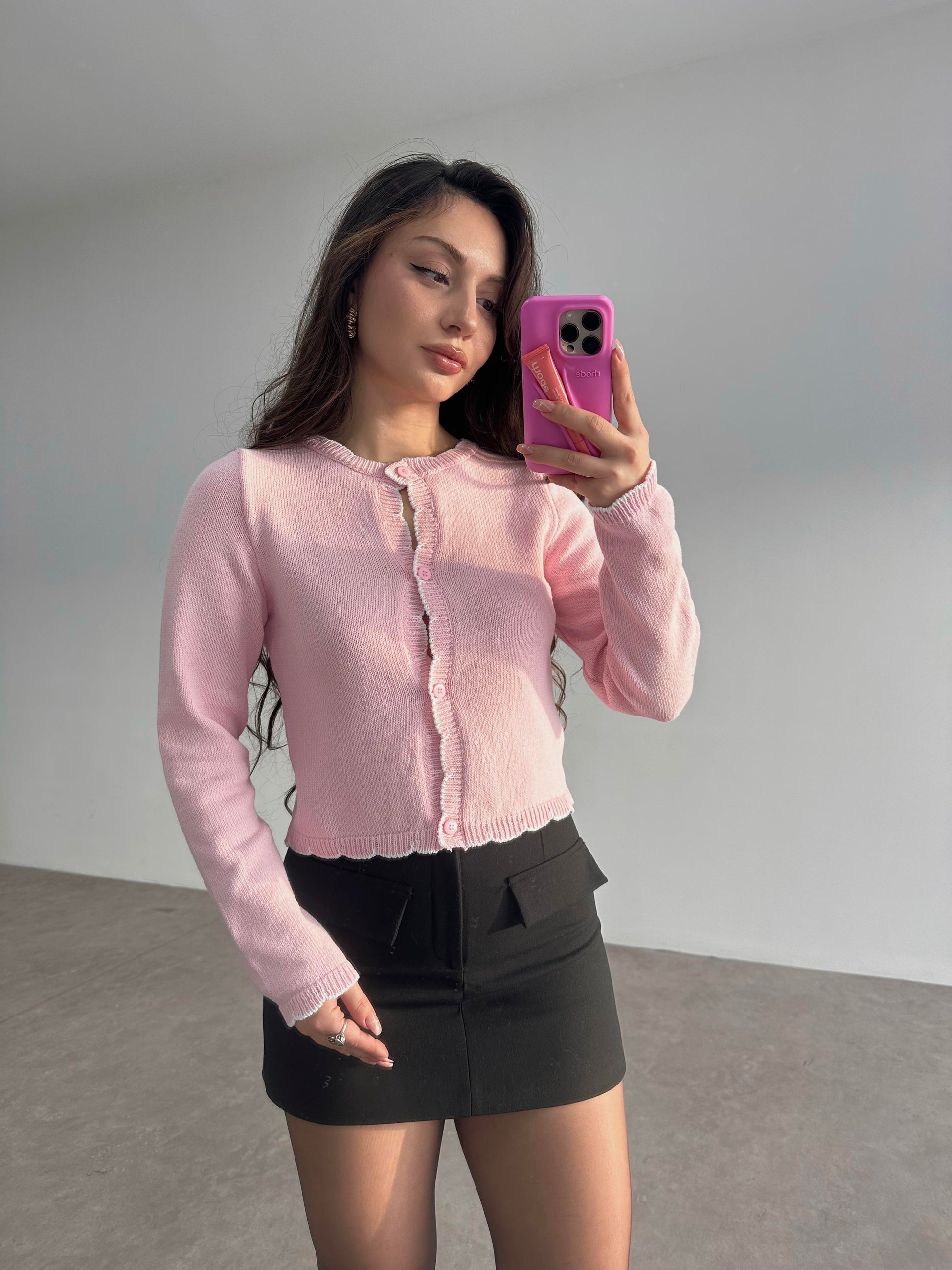 Orj. Pembe Dantel Modelli Hırka