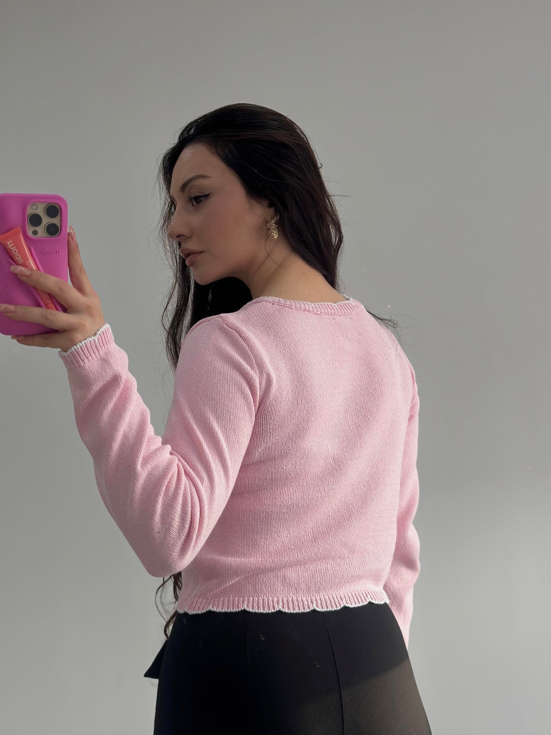 Orj. Pembe Dantel Modelli Hırka