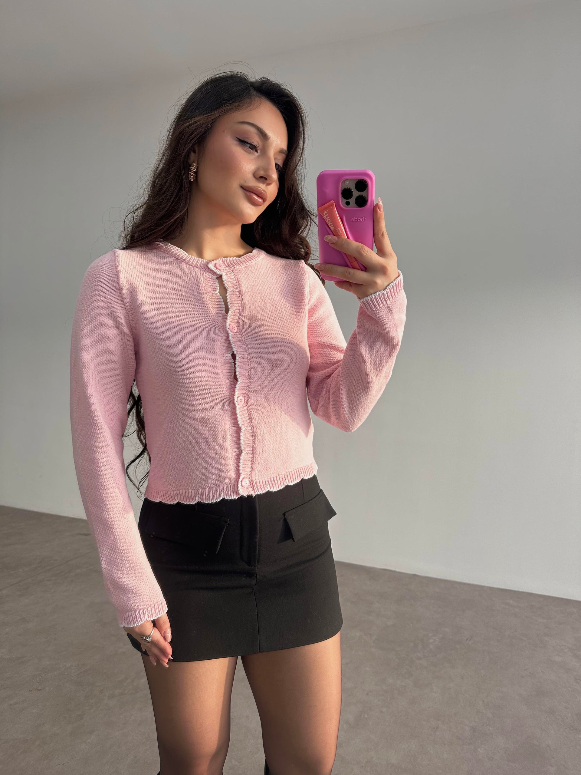 Orj. Pembe Dantel Modelli Hırka