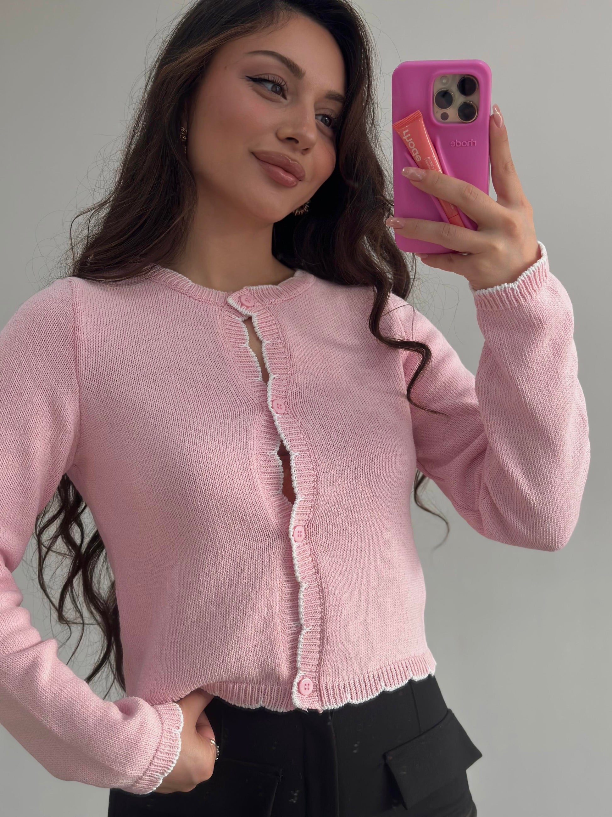 Orj. Pembe Dantel Modelli Hırka