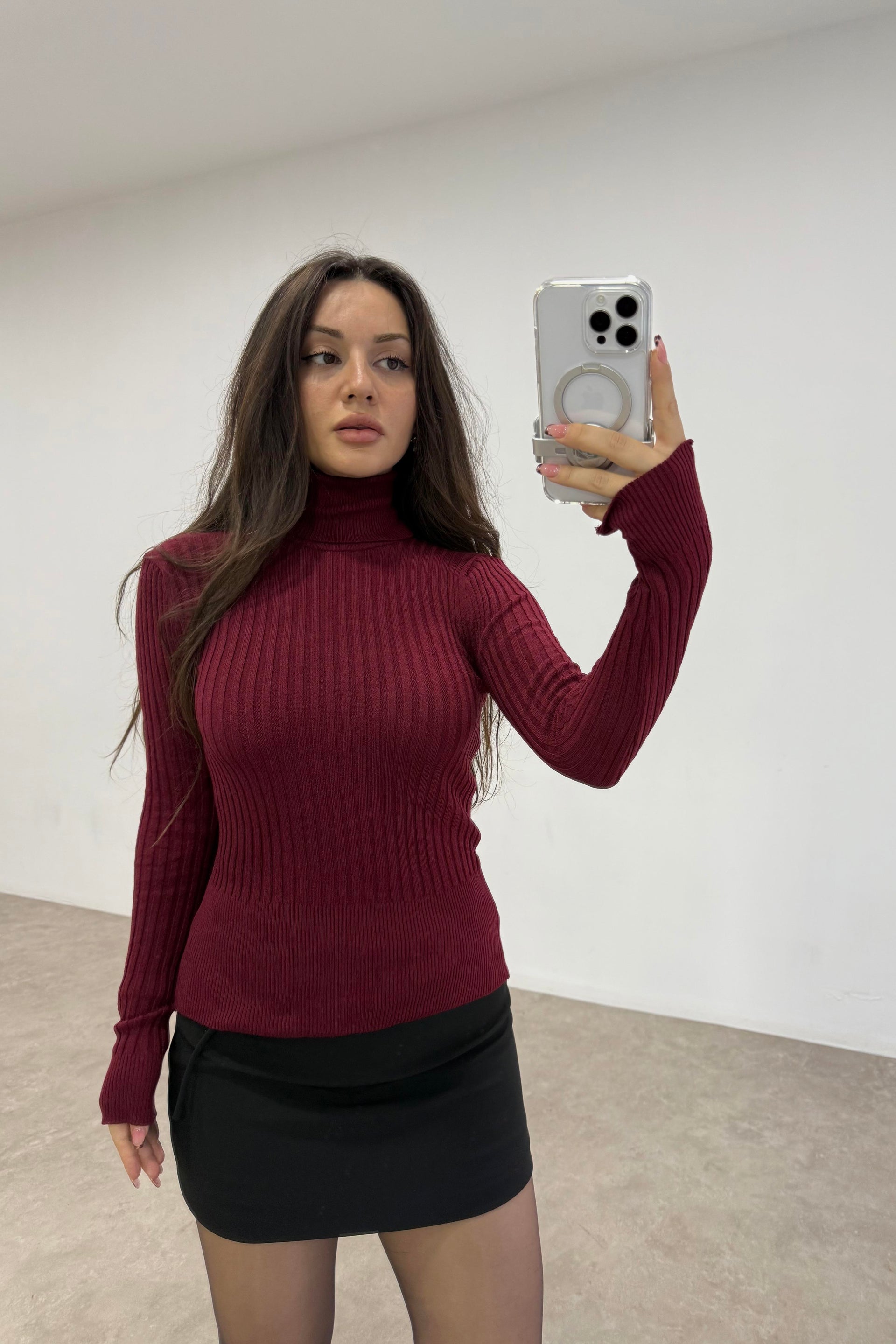 Balıkçı Yaka Poliamid Basic Bordo Body