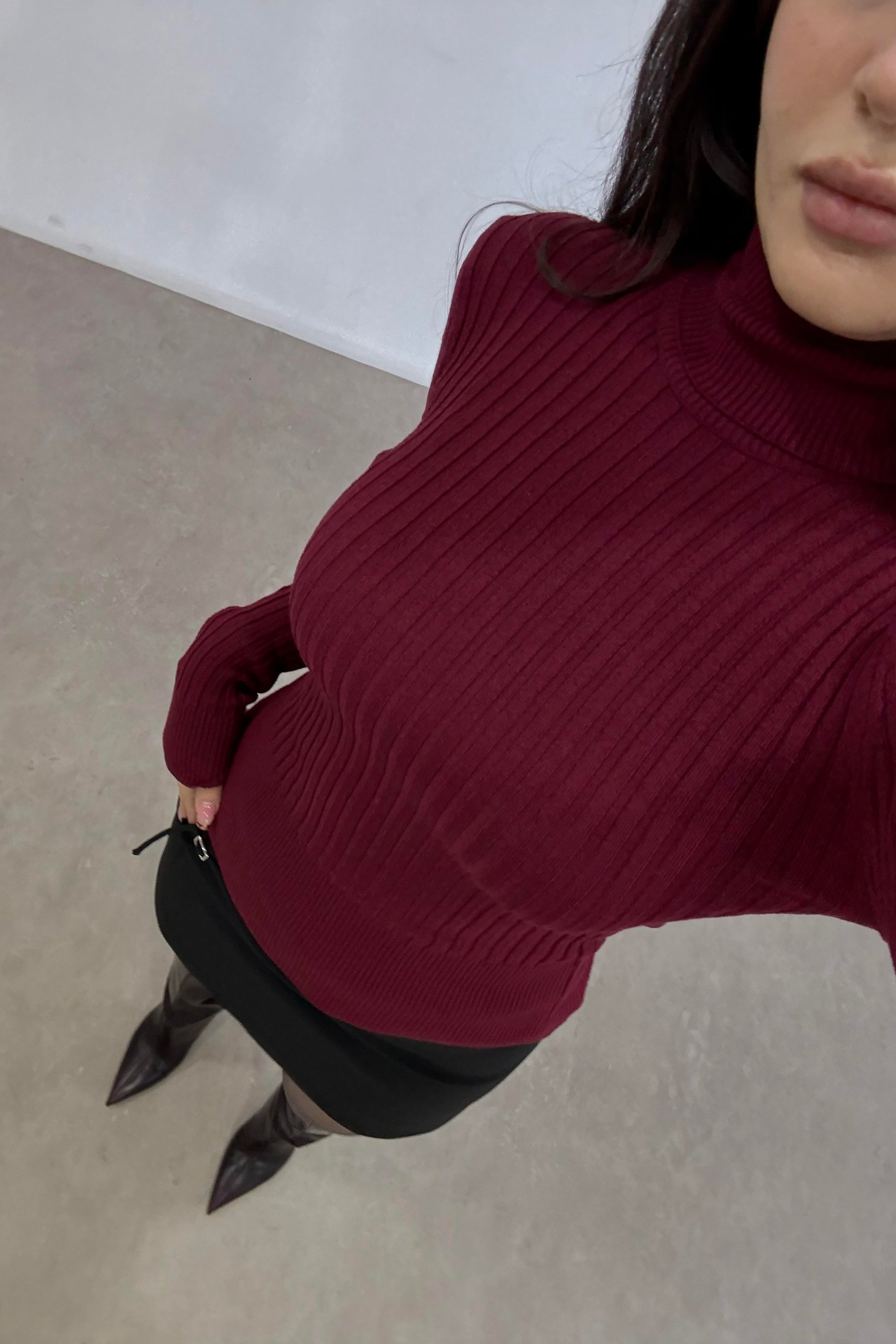 Balıkçı Yaka Poliamid Basic Bordo Body
