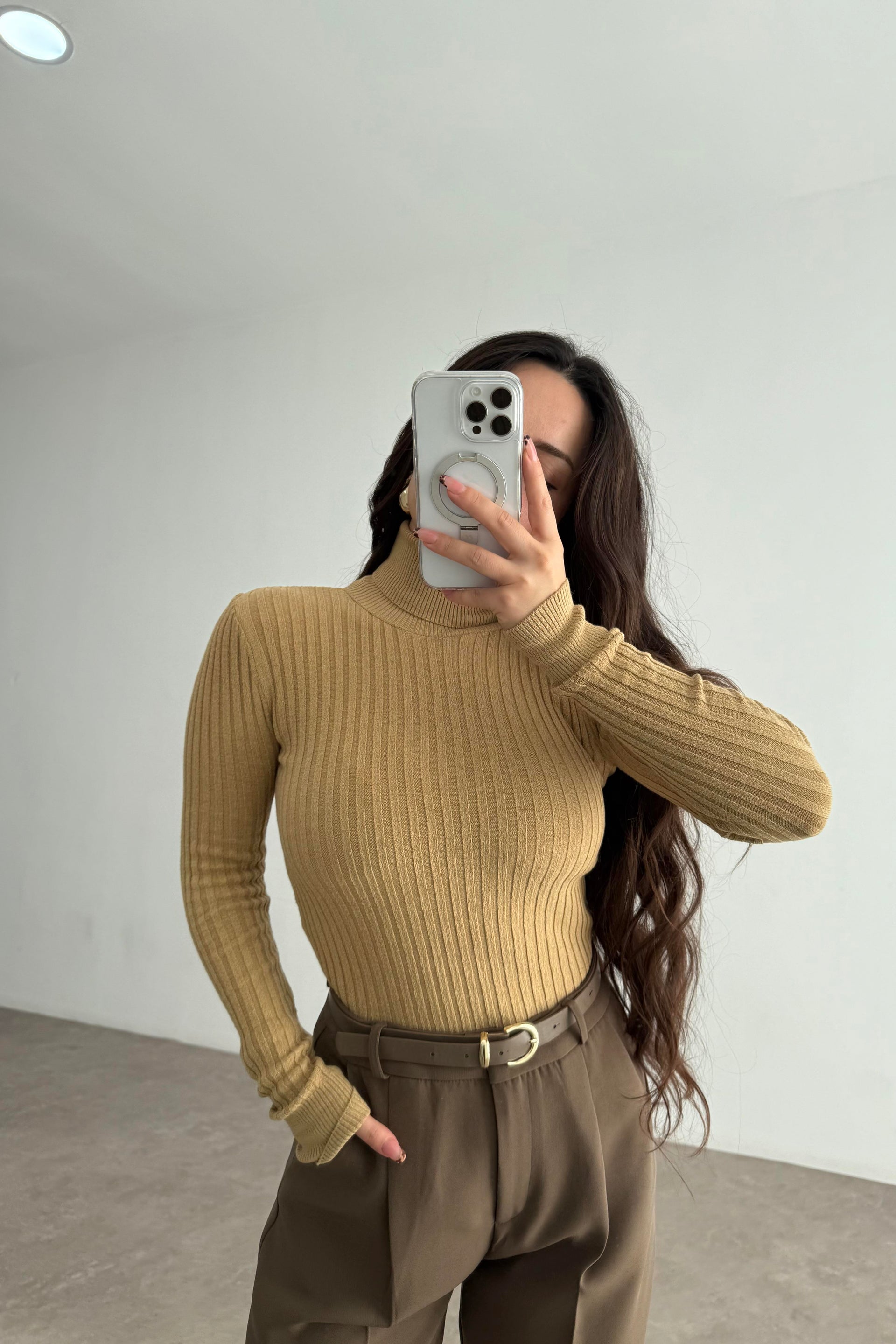 Balıkçı Yaka Poliamid Basic Hardal Body