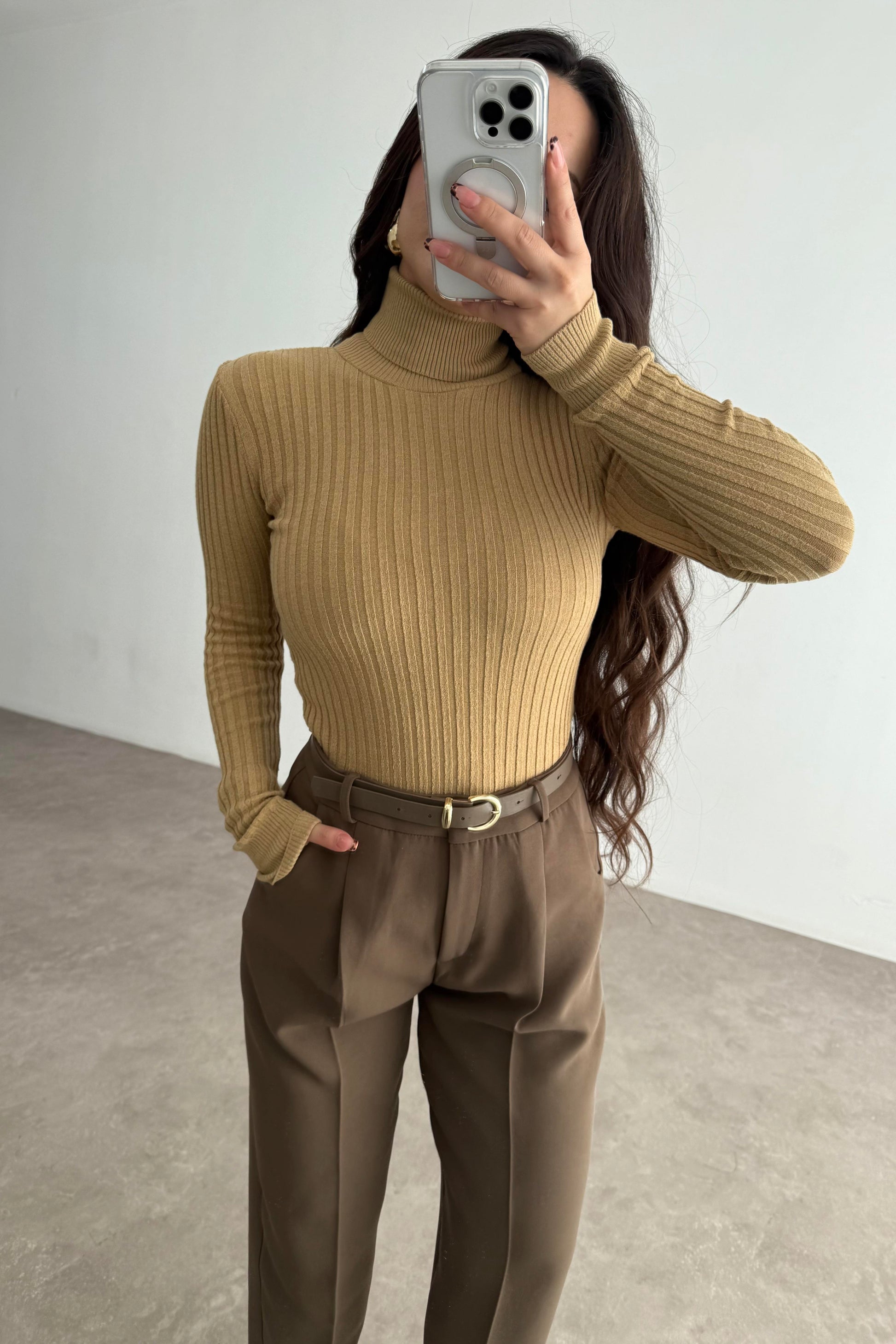 Balıkçı Yaka Poliamid Basic Hardal Body