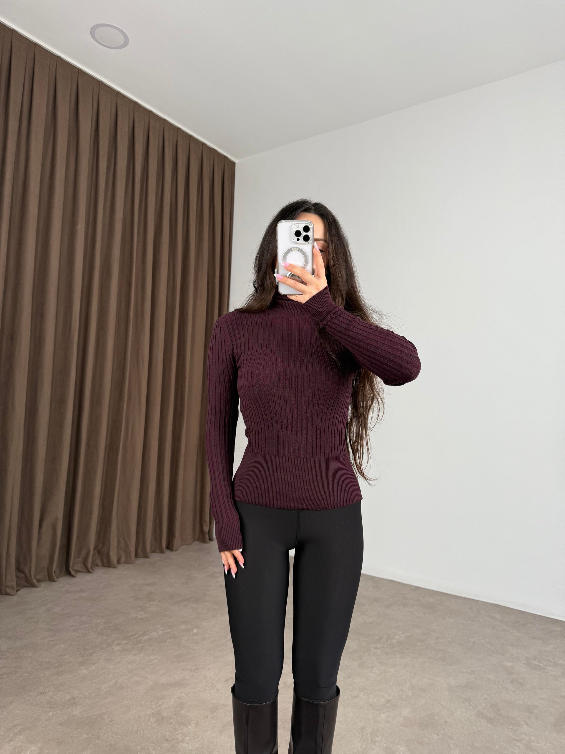 Balıkçı Yaka Poliamid Basic Mürdüm Body