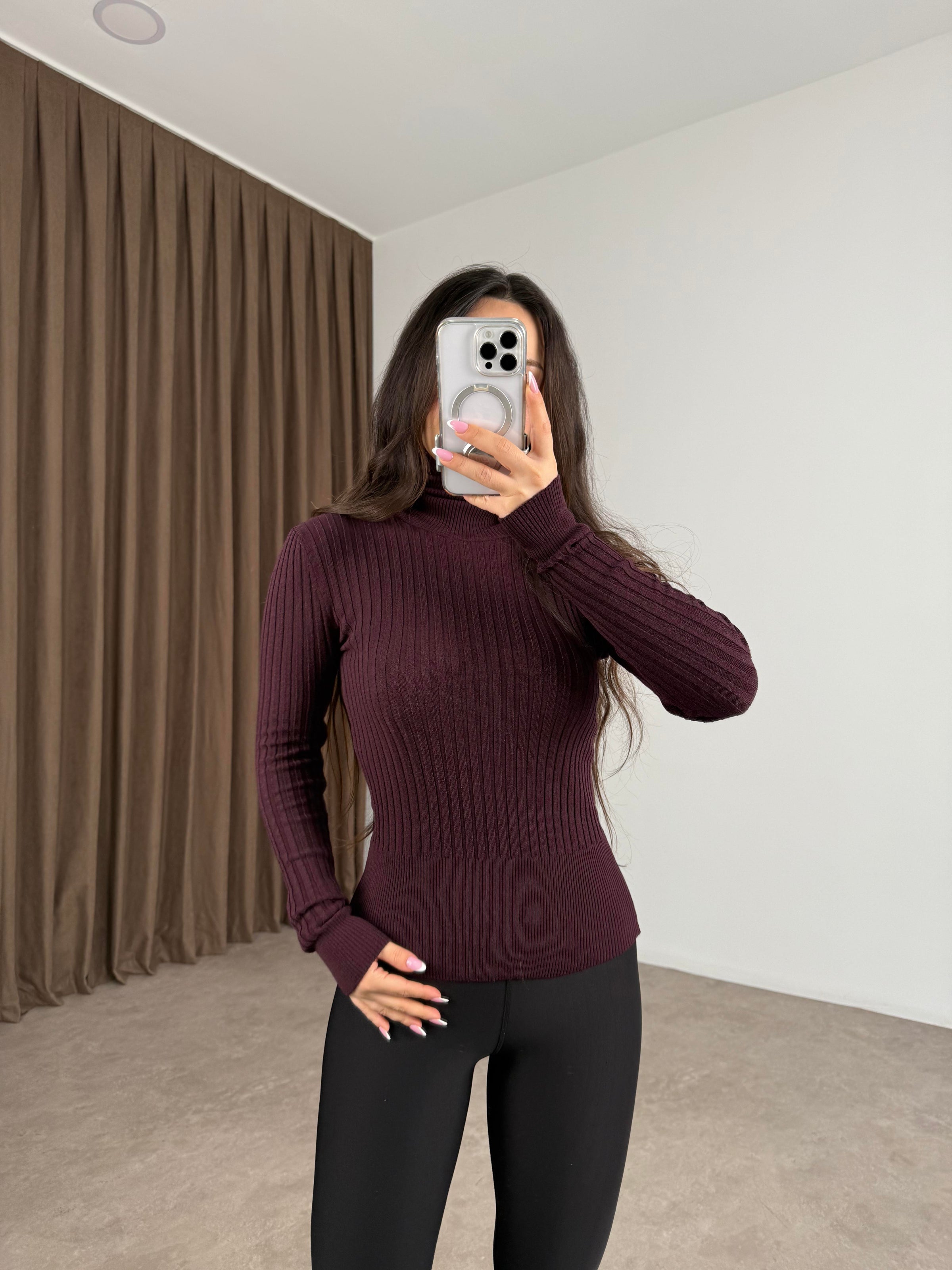 Balıkçı Yaka Poliamid Basic Mürdüm Body
