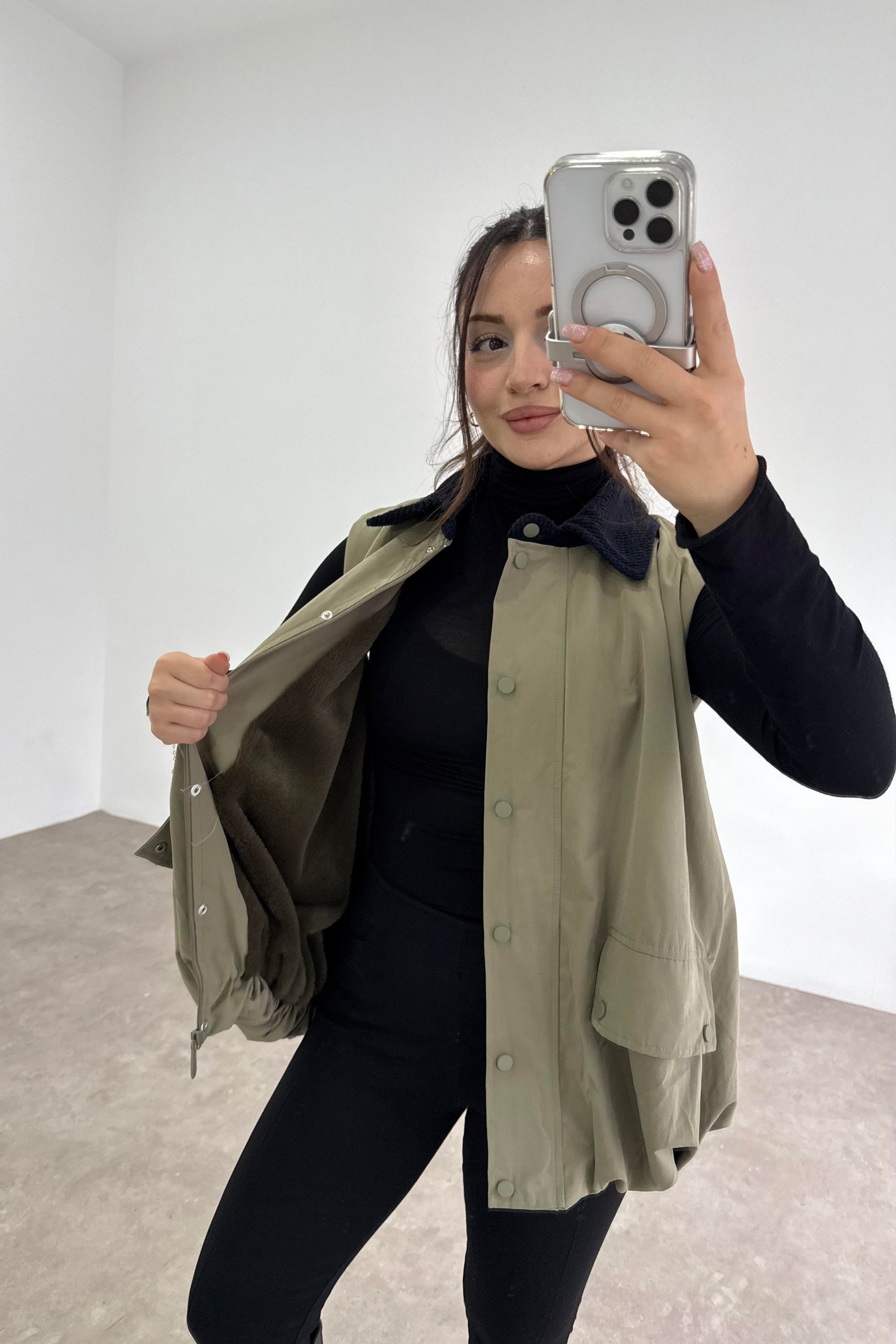 Bomber Yakalı Tensel İçi Kürklü Çağla Yelek